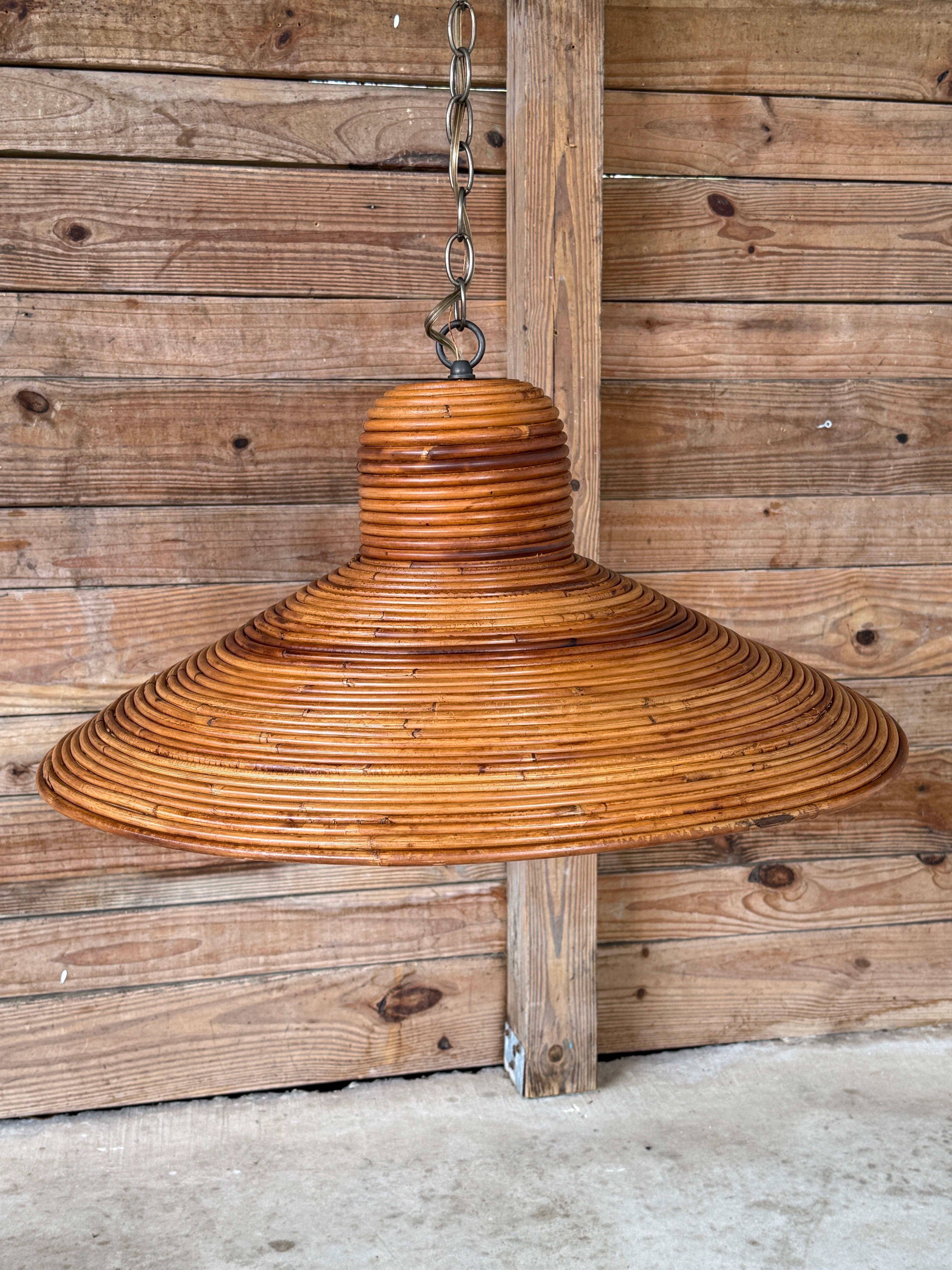 Mid-20th Century Organic Modern Pencil Reed Rattan Pendant Chandelier 8