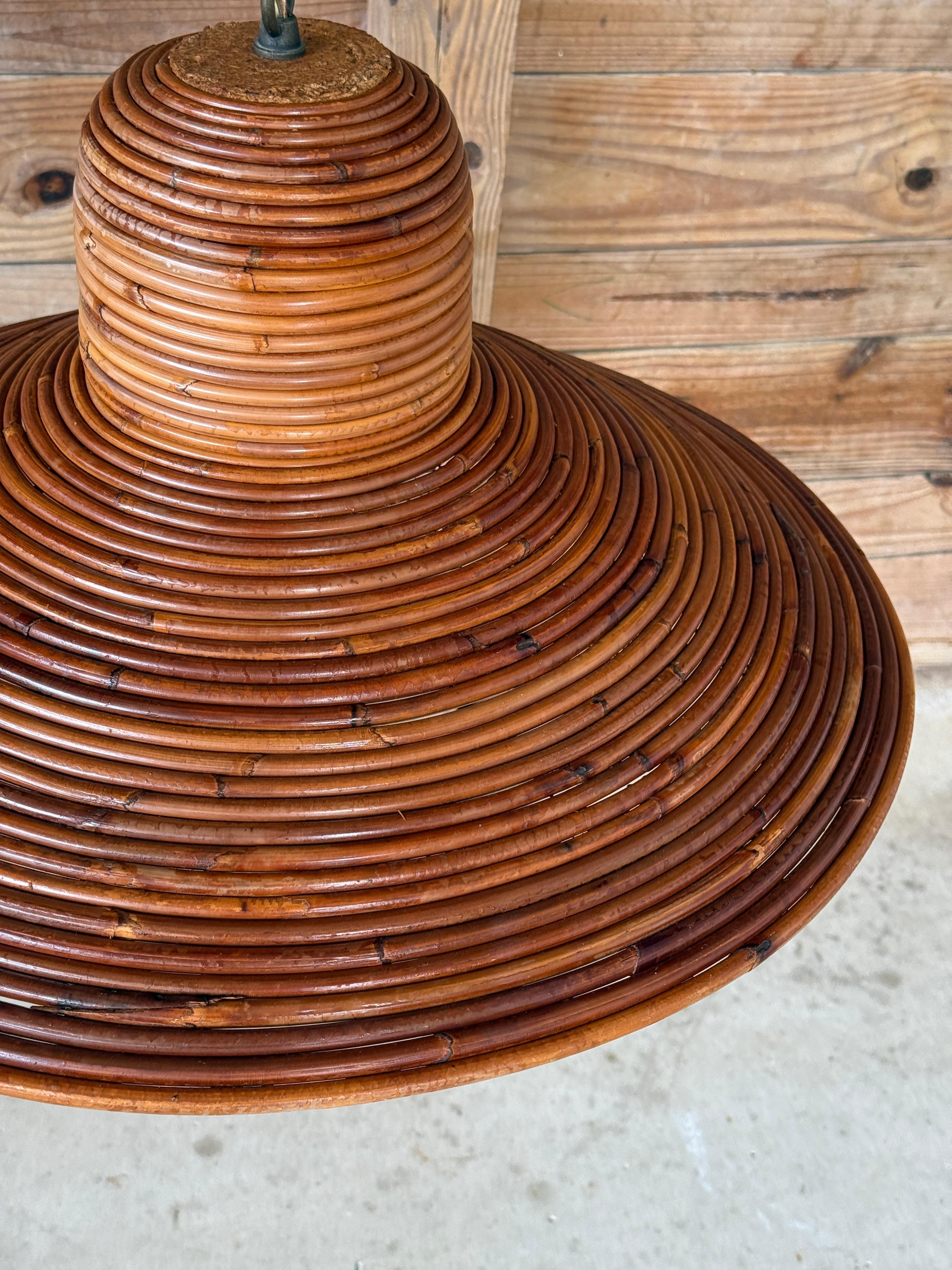 Mid-20th Century Organic Modern Pencil Reed Rattan Pendant Chandelier 6