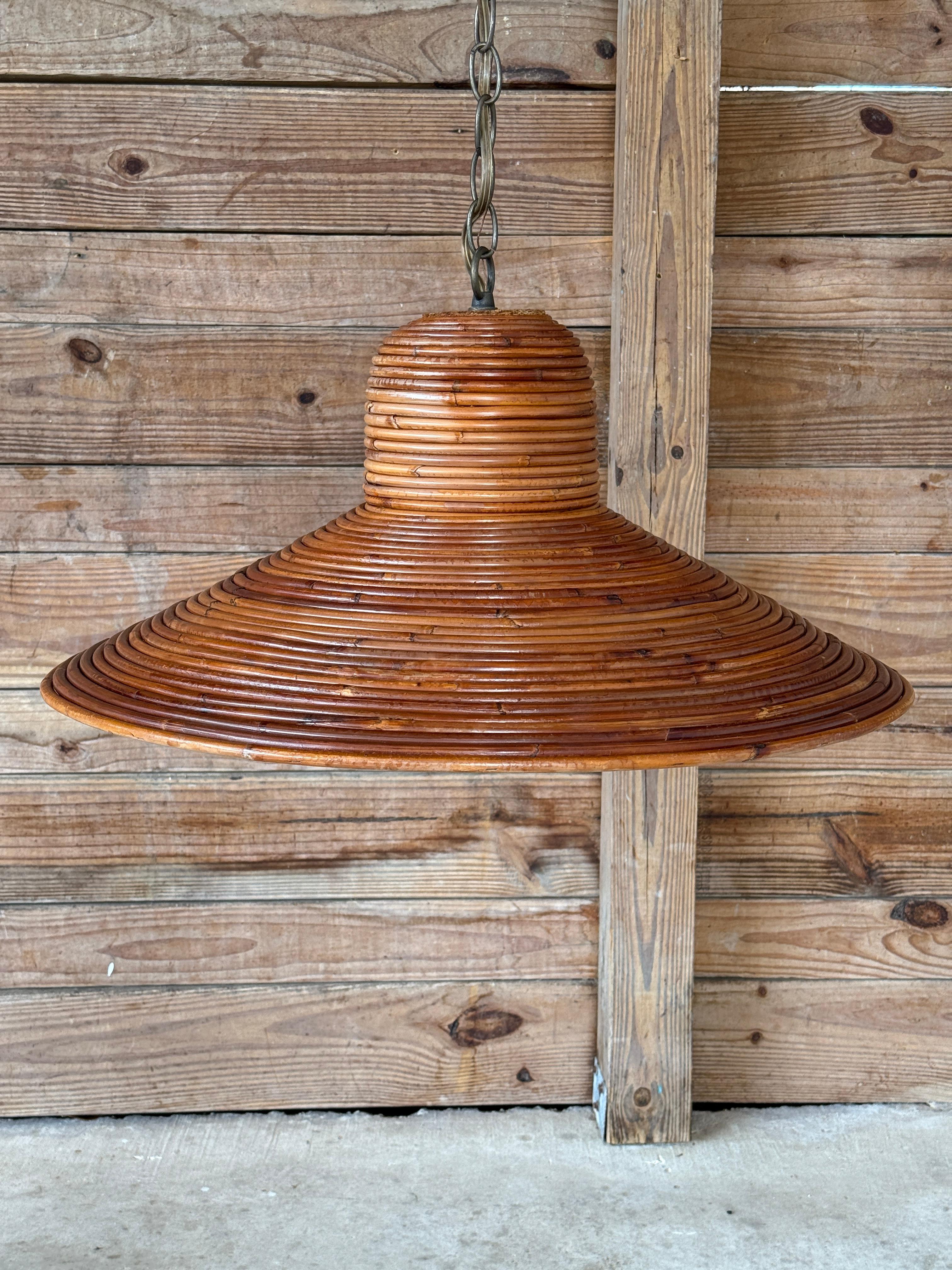 Mid-20th Century Organic Modern Pencil Reed Rattan Pendant Chandelier 7