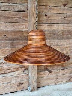 Mid-20th Century Organic Modern Pencil Reed Rattan Pendant Chandelier