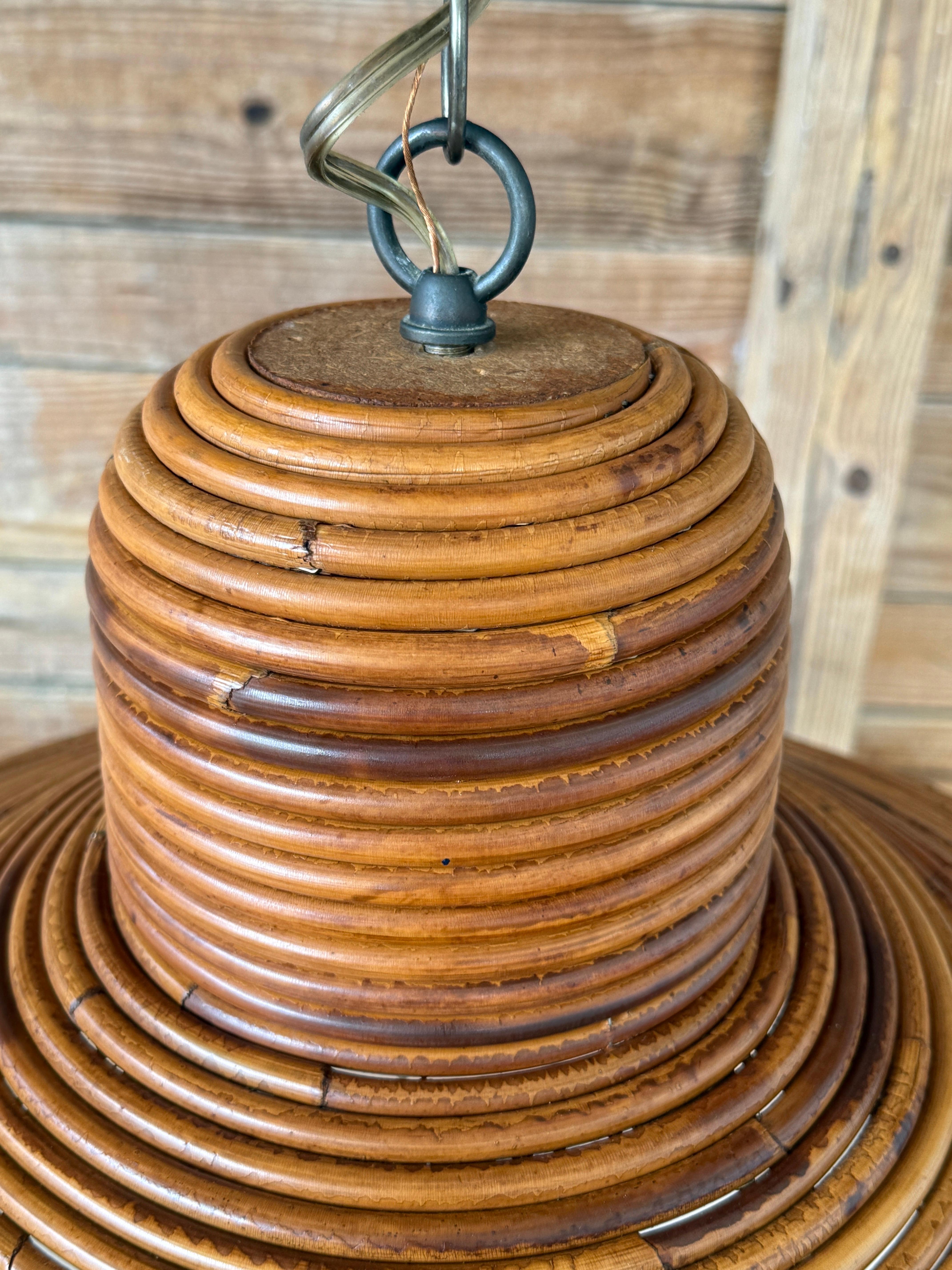 Mid-20th Century Organic Modern Pencil Reed Rattan Pendant Chandelier In Good Condition In North Fort Myers, FL