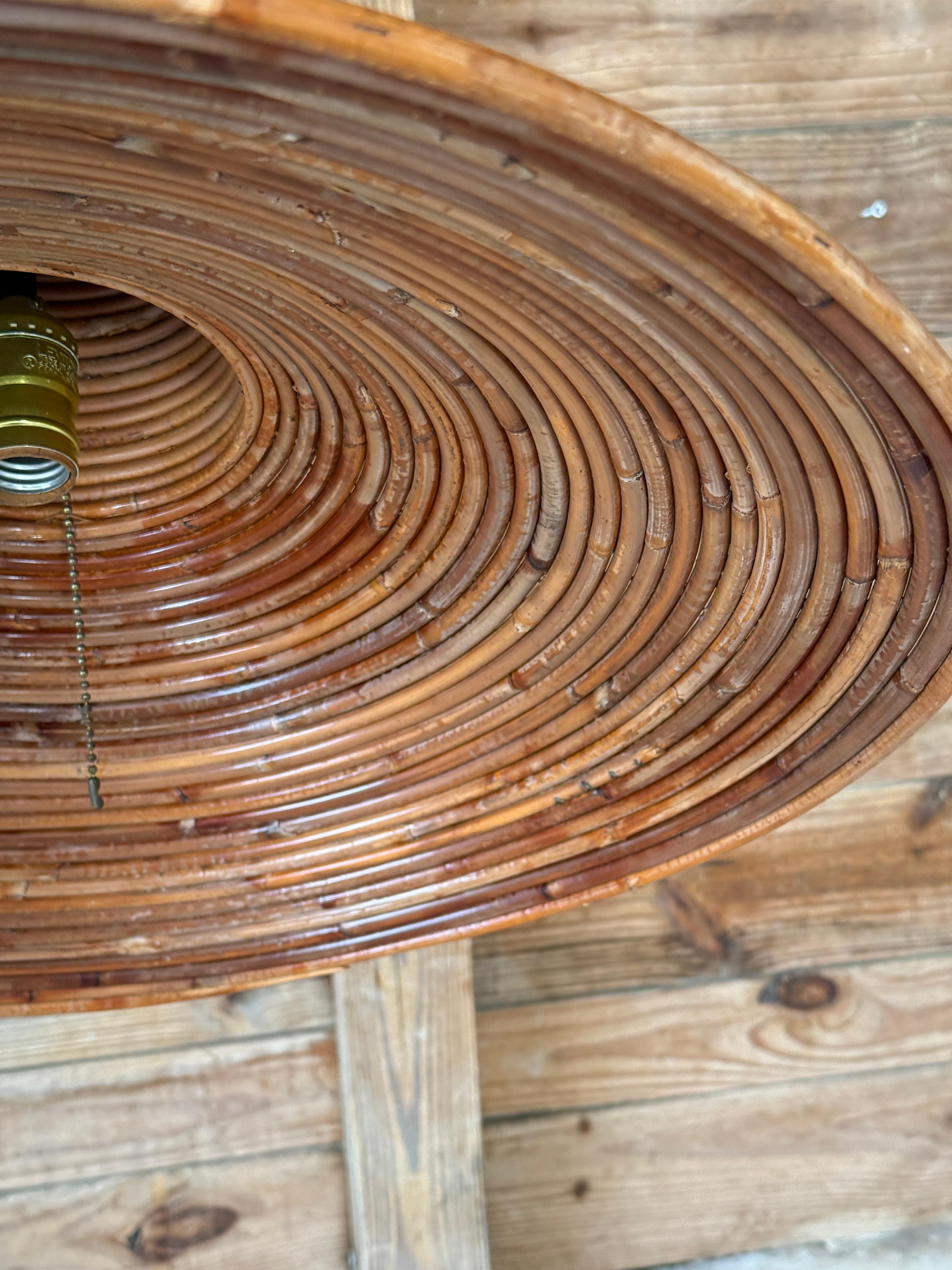 Hand-Crafted Mid-20th Century Organic Modern Pencil Reed Rattan Pendant Chandelier