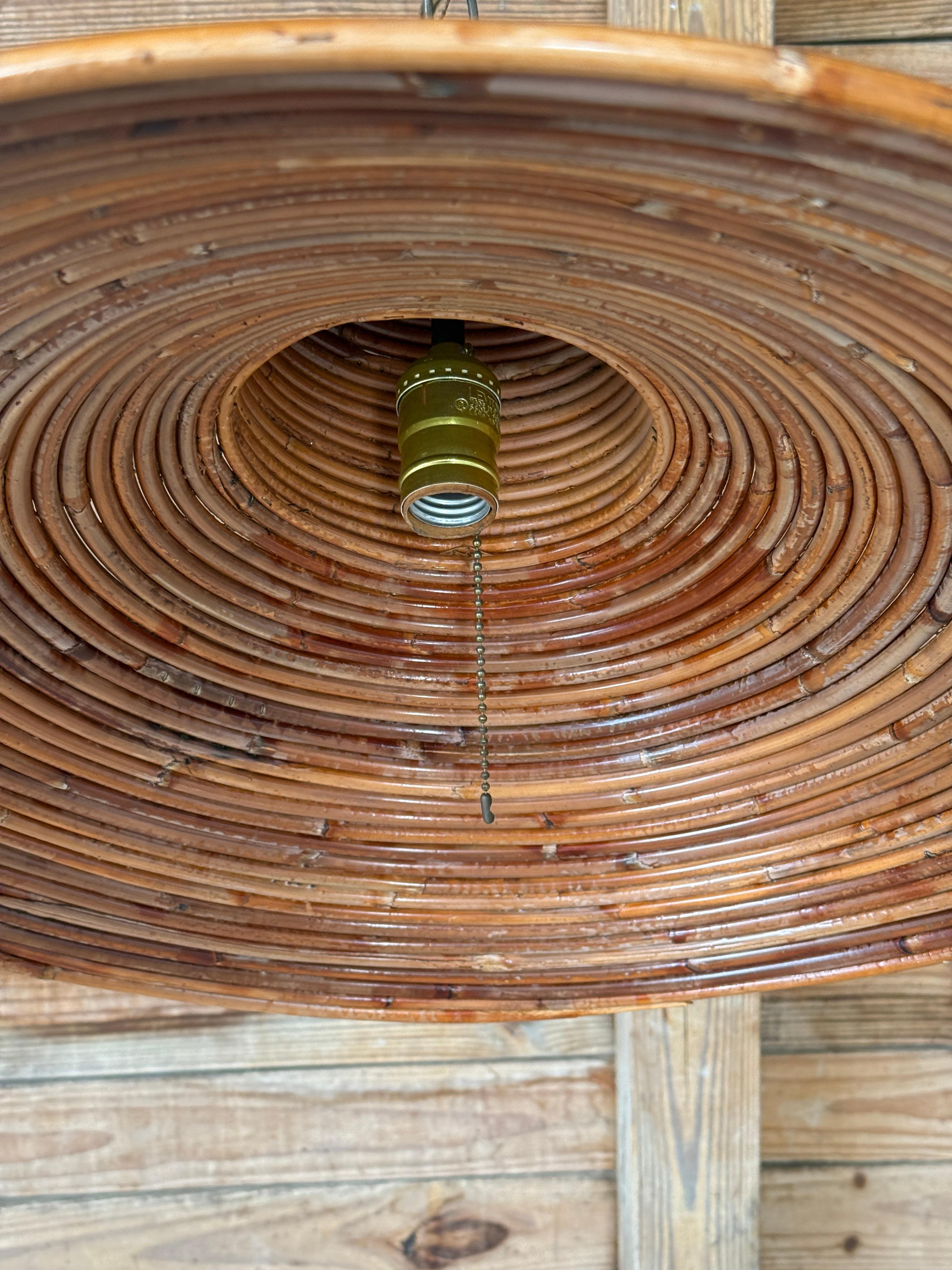 Mid-20th Century Organic Modern Pencil Reed Rattan Pendant Chandelier In Good Condition In North Fort Myers, FL