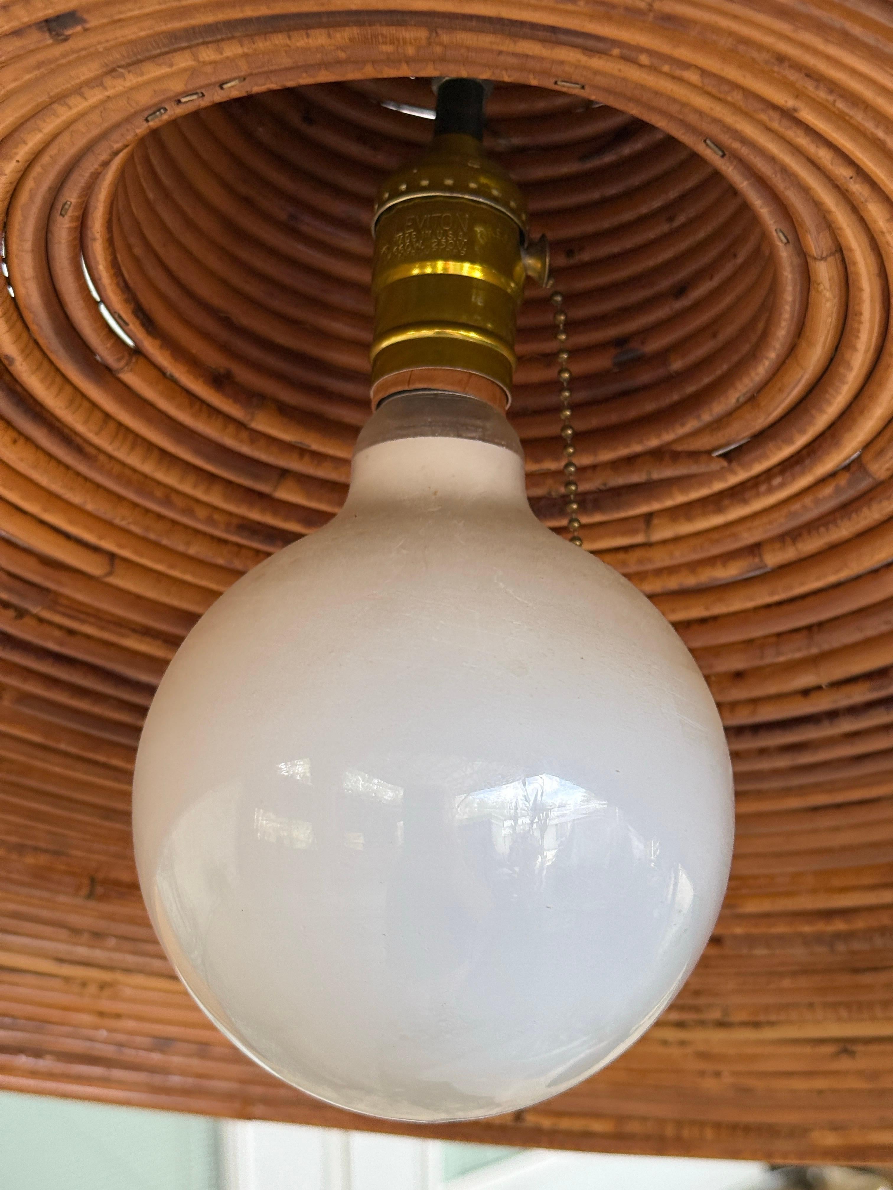 Mid-20th Century Organic Modern Pencil Reed Rattan Pendant Chandelier 3
