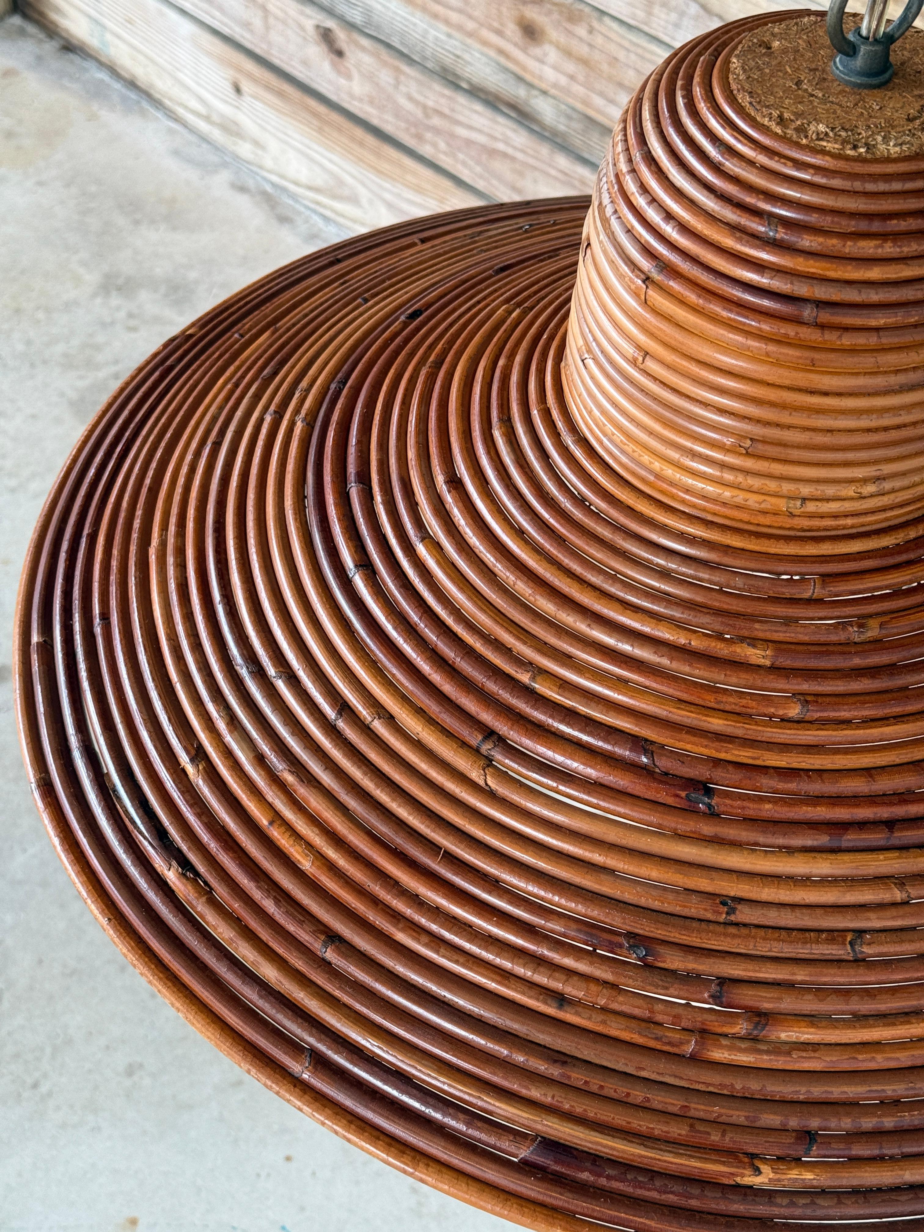 Mid-20th Century Organic Modern Pencil Reed Rattan Pendant Chandelier 1
