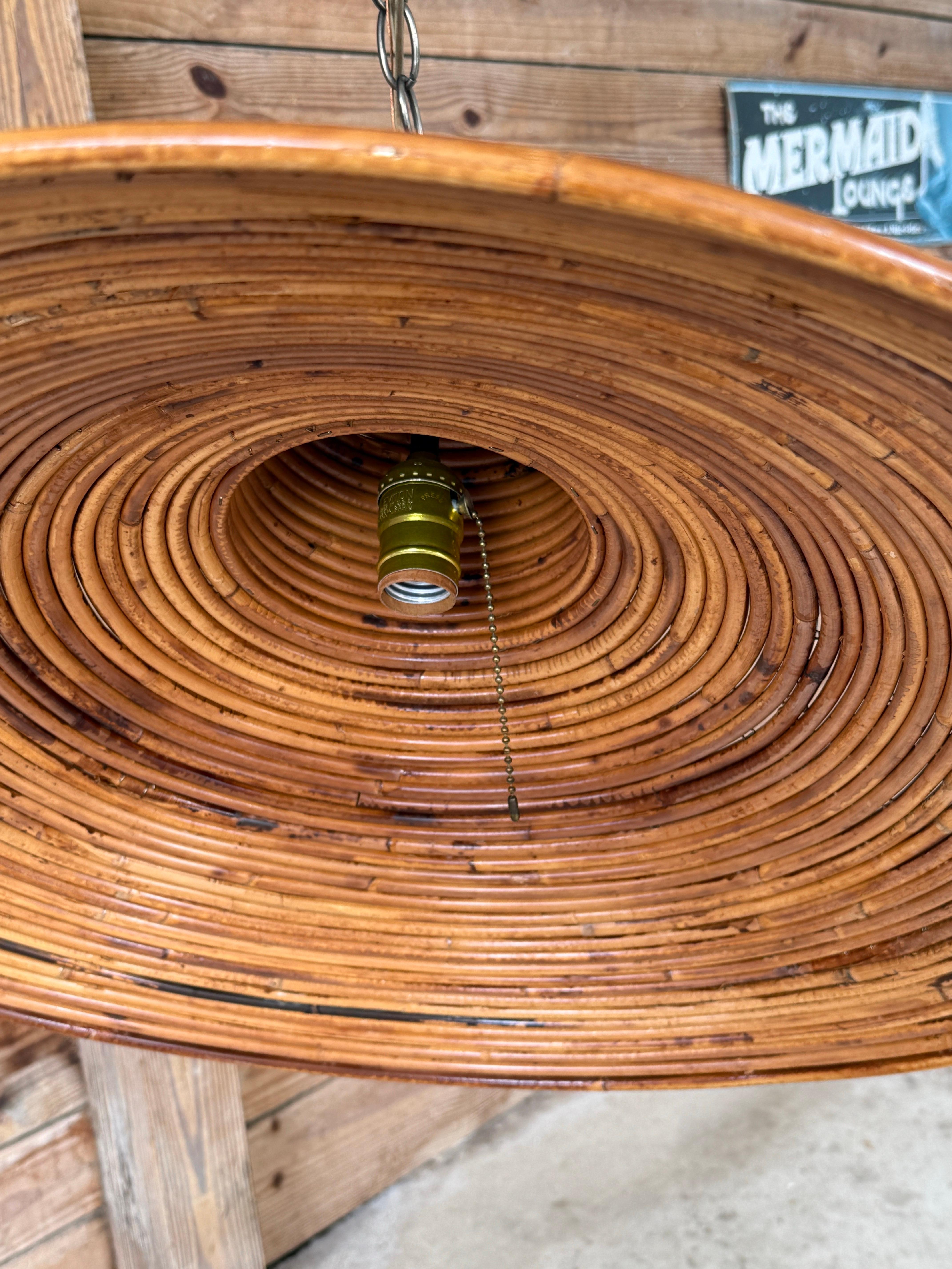 Mid-20th Century Organic Modern Pencil Reed Rattan Pendant Chandelier 4