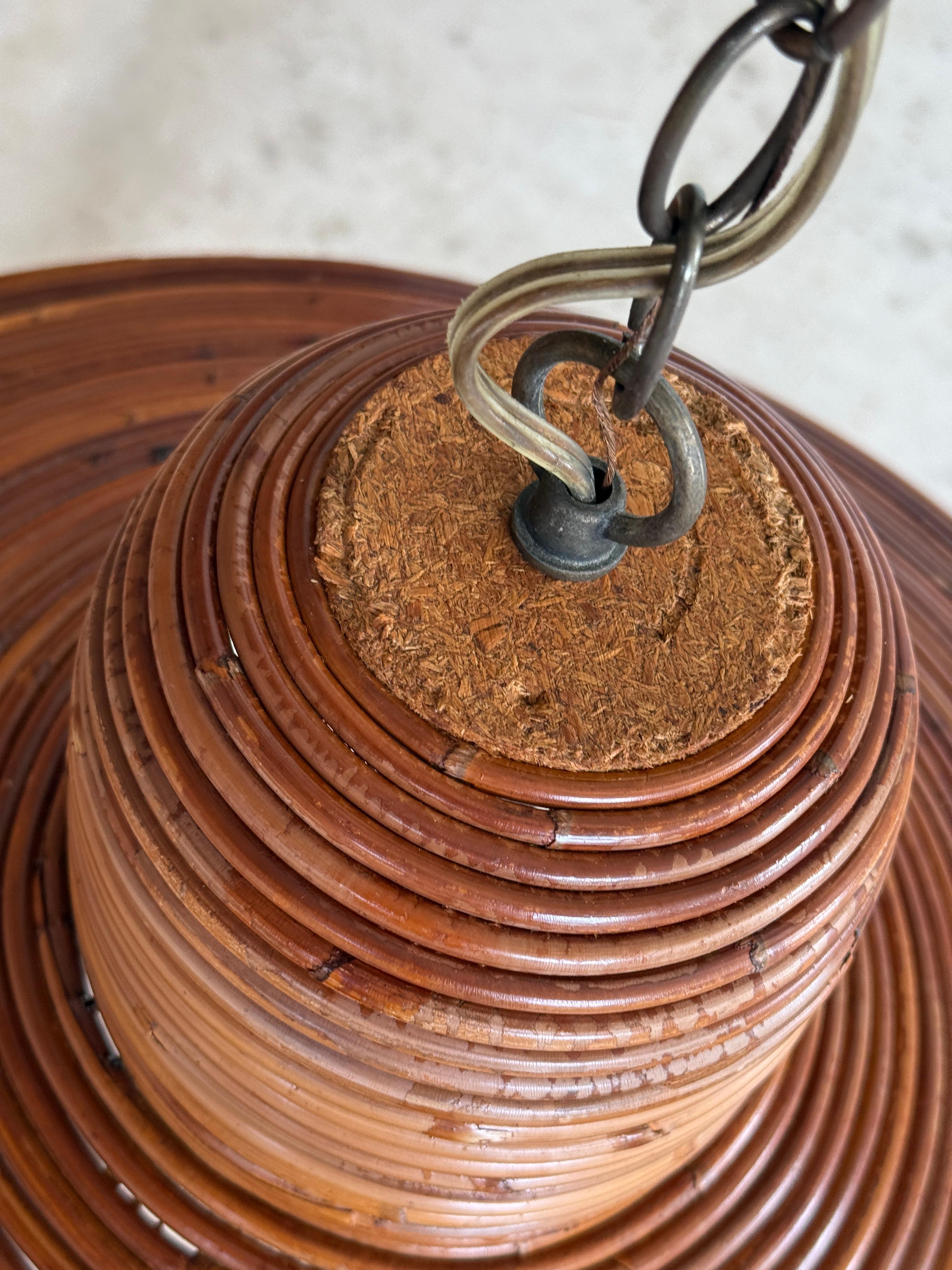 Mid-20th Century Organic Modern Pencil Reed Rattan Pendant Chandelier 3