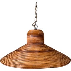 Mid-20th Century Organic Modern Pencil Reed Rattan Pendant Chandelier