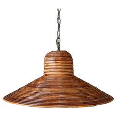 Mid-20th Century Organic Modern Pencil Reed Rattan Pendant Chandelier