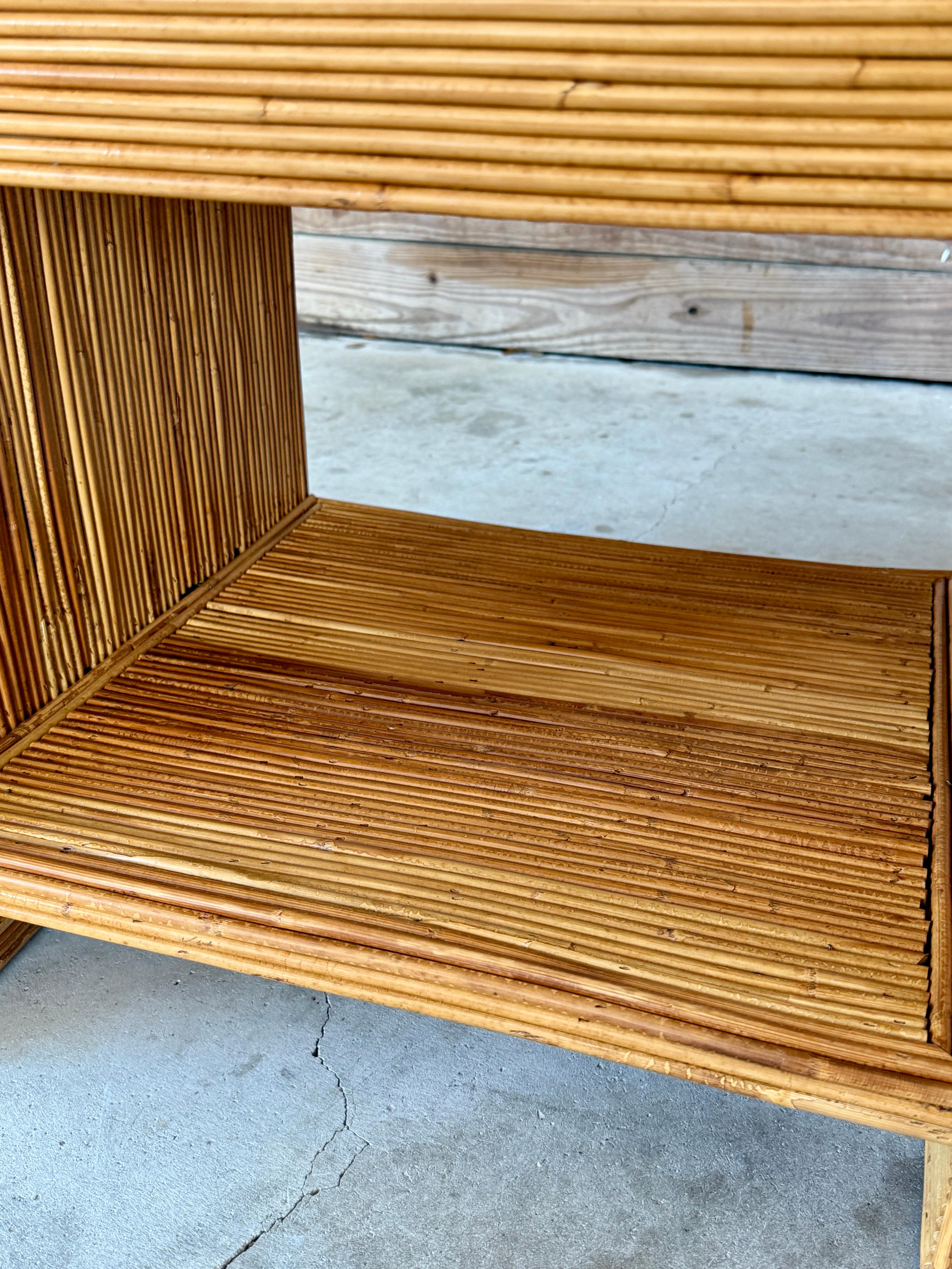 Mid-20th Century Organic Modern Pencil Reed Rattan Waterfall Nightstands Manner 3