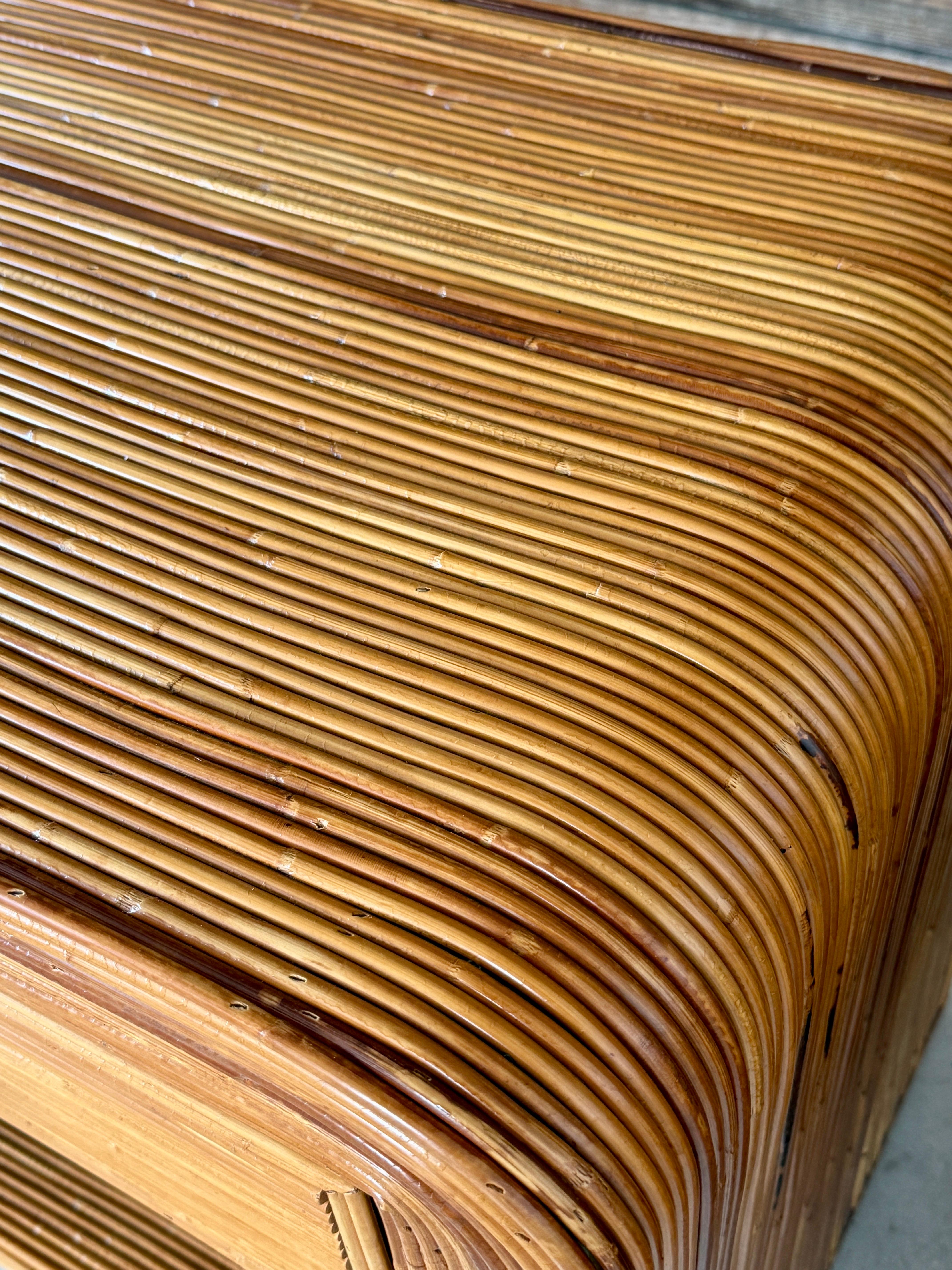 Mid-20th Century Organic Modern Pencil Reed Rattan Waterfall Nightstands Manner 4
