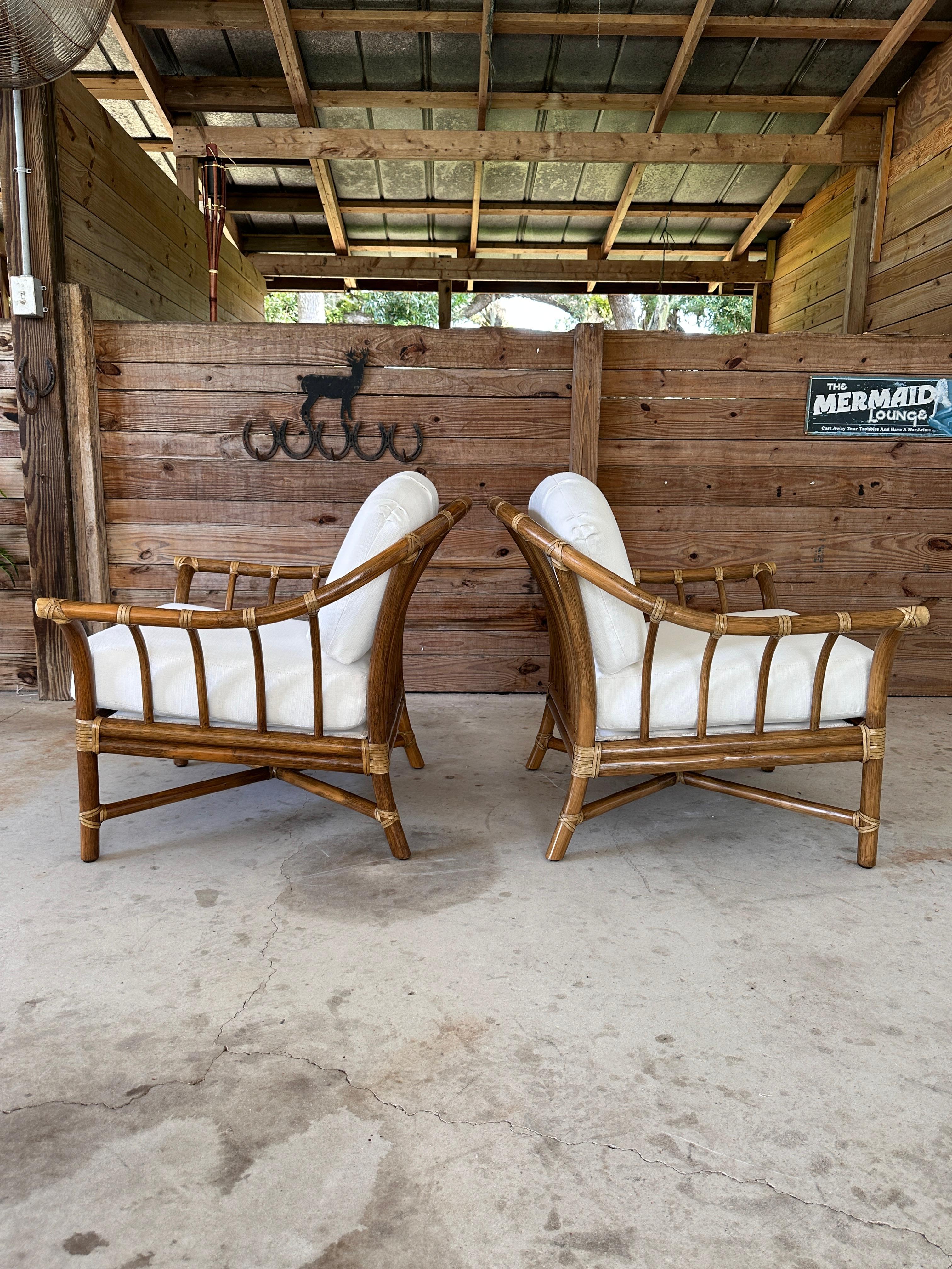 Mid-20th Century Organic Modern Rattan Custom Upholstered Lounge McGuire Chairs 6