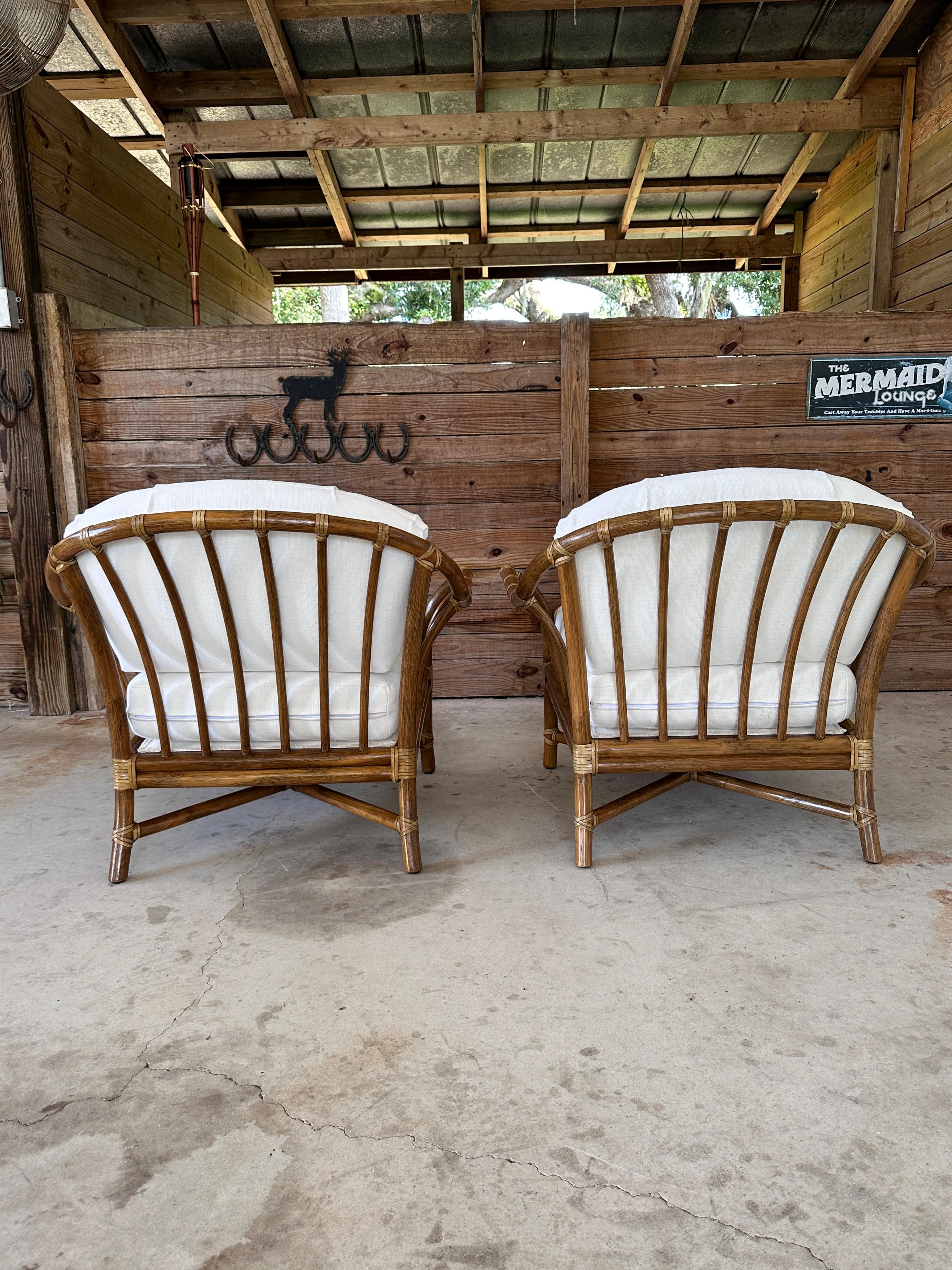Mid-20th Century Organic Modern Rattan Custom Upholstered Lounge McGuire Chairs 8