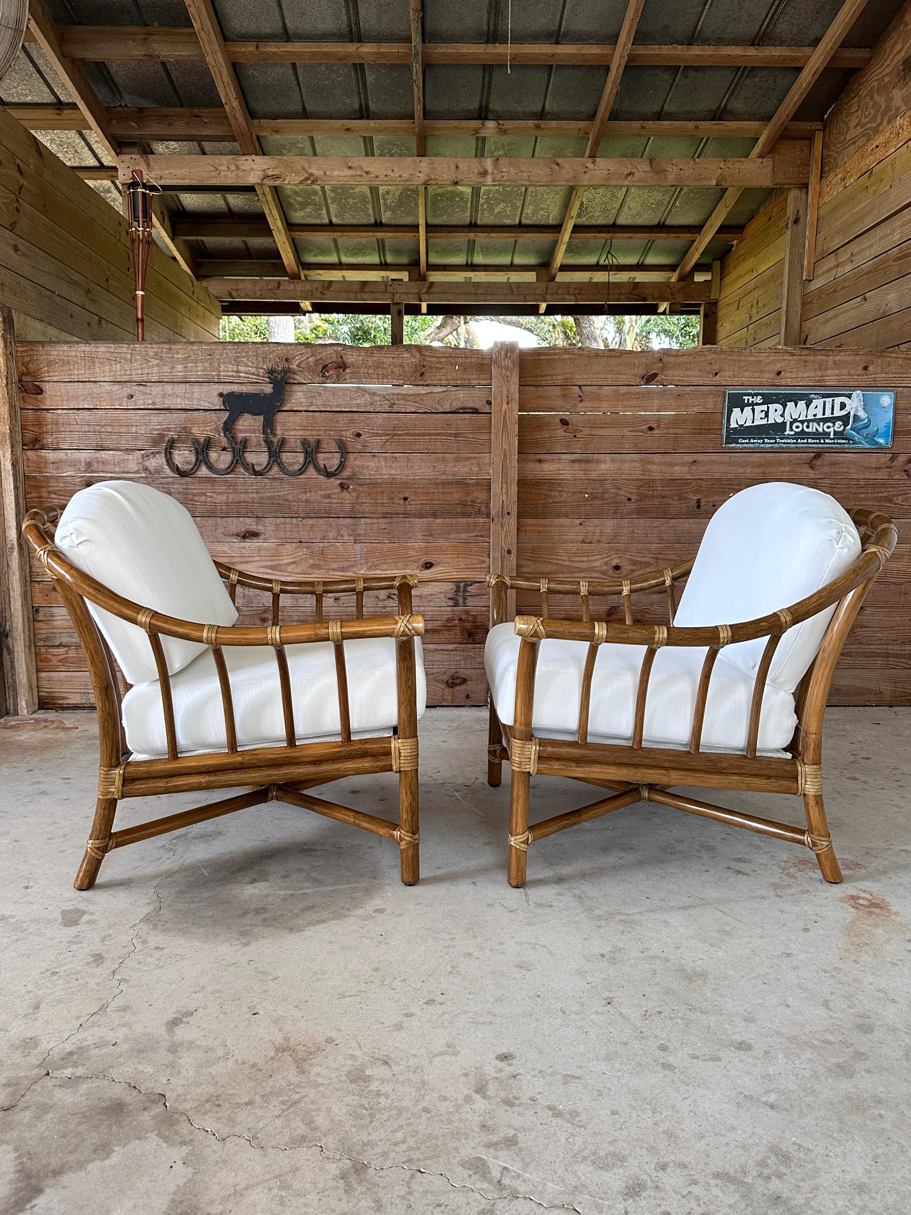 Mid-20th Century Organic Modern Rattan Custom Upholstered Lounge McGuire Chairs 11