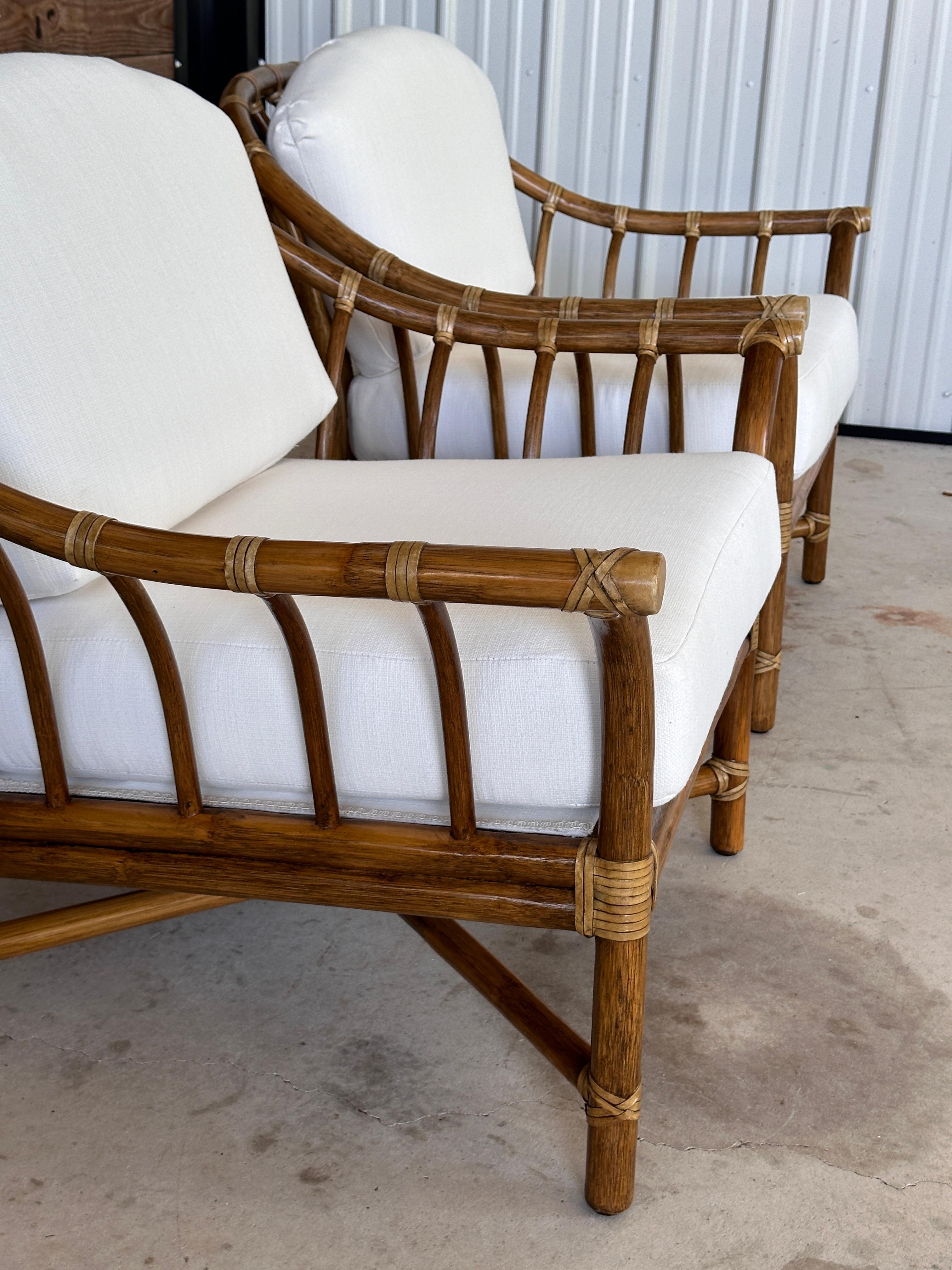 Mid-20th Century Organic Modern Rattan Custom Upholstered Lounge McGuire Chairs 12
