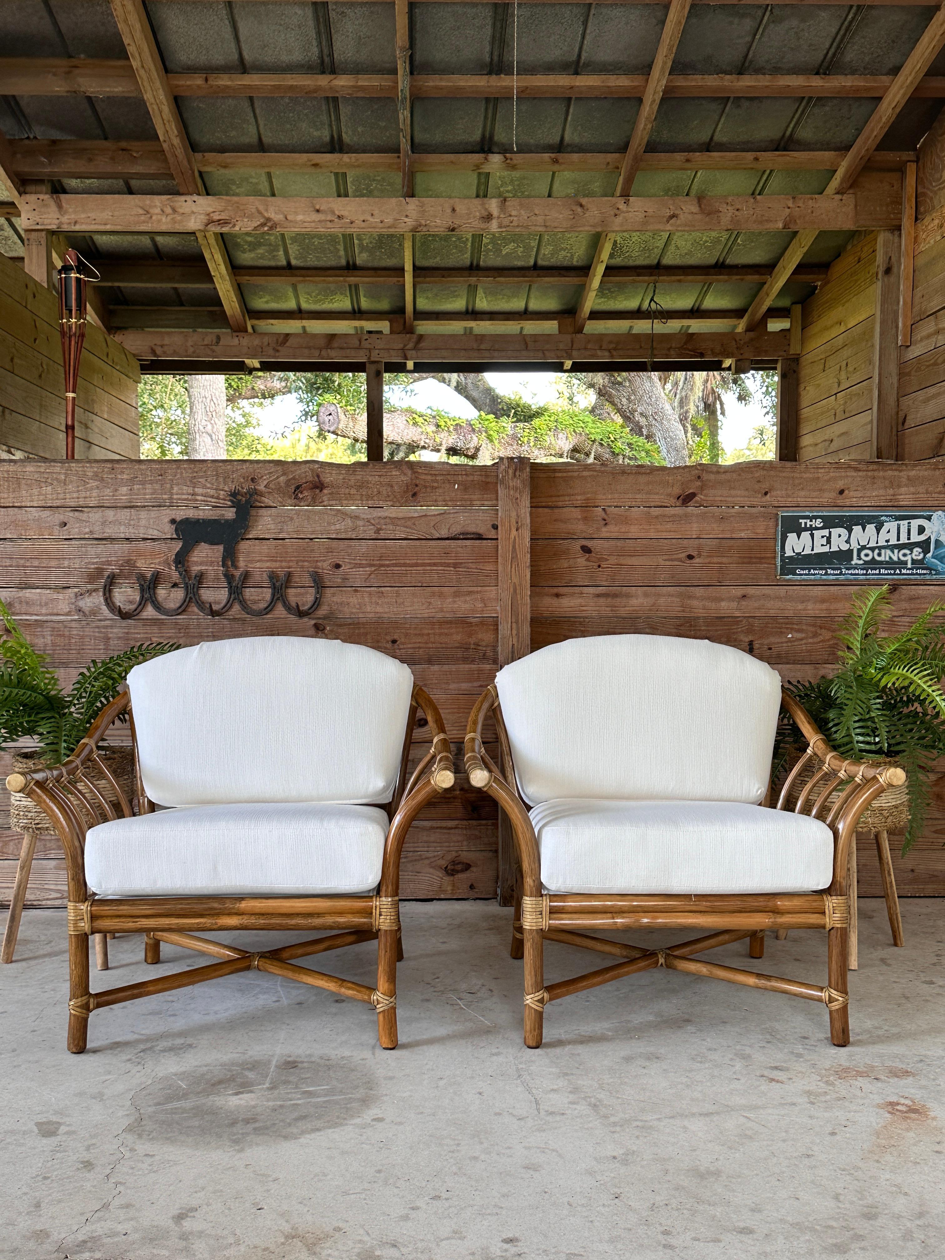 Mid-20th Century Organic Modern Rattan Custom Upholstered Lounge McGuire Chairs 2