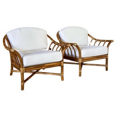 Mid-20th Century Organic Modern Rattan Custom Upholstered Lounge McGuire Chairs