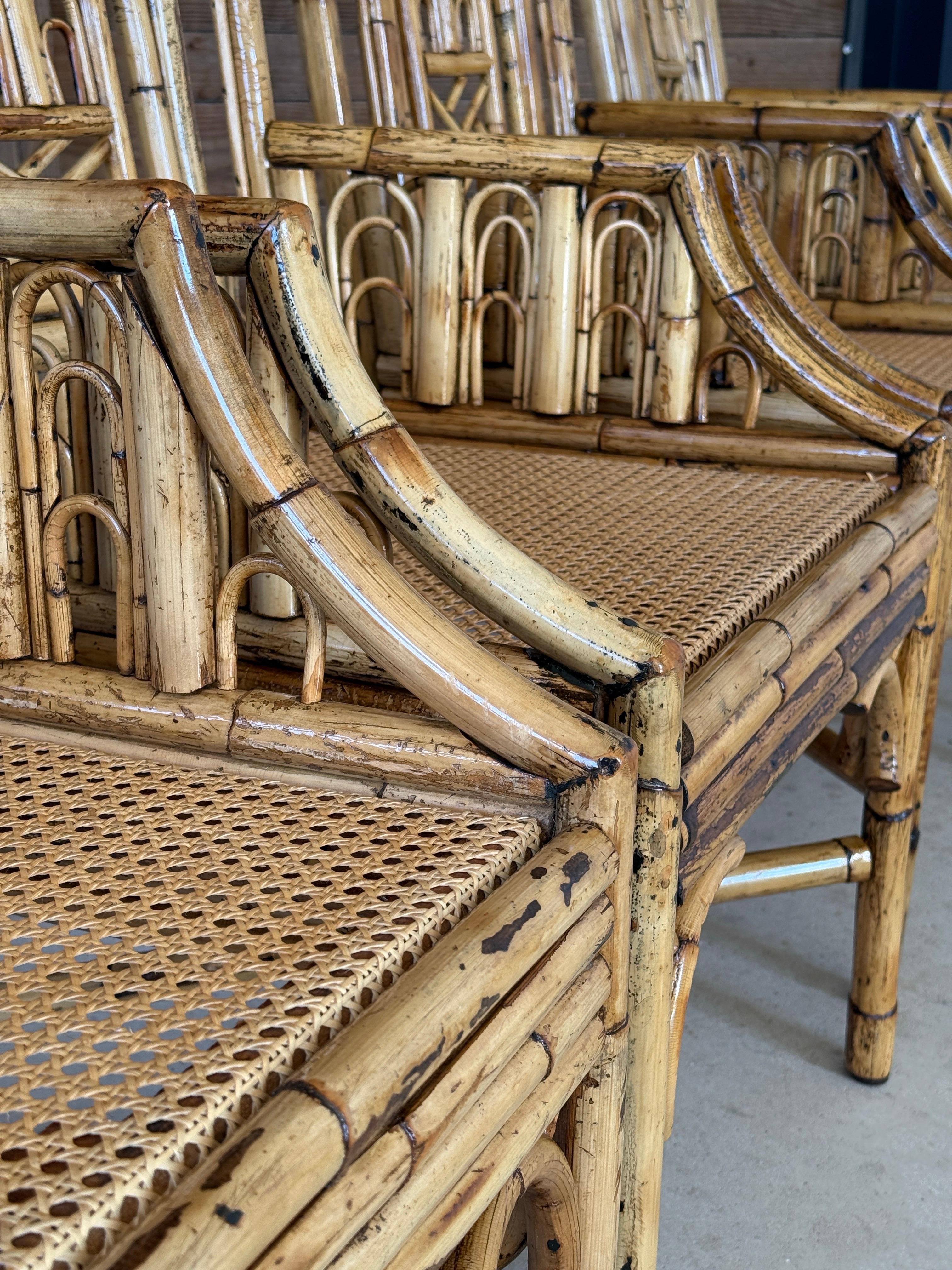 Sedie da pranzo in rattan Pagoda Cane restaurate della metà del 20° secolo. in vendita 4