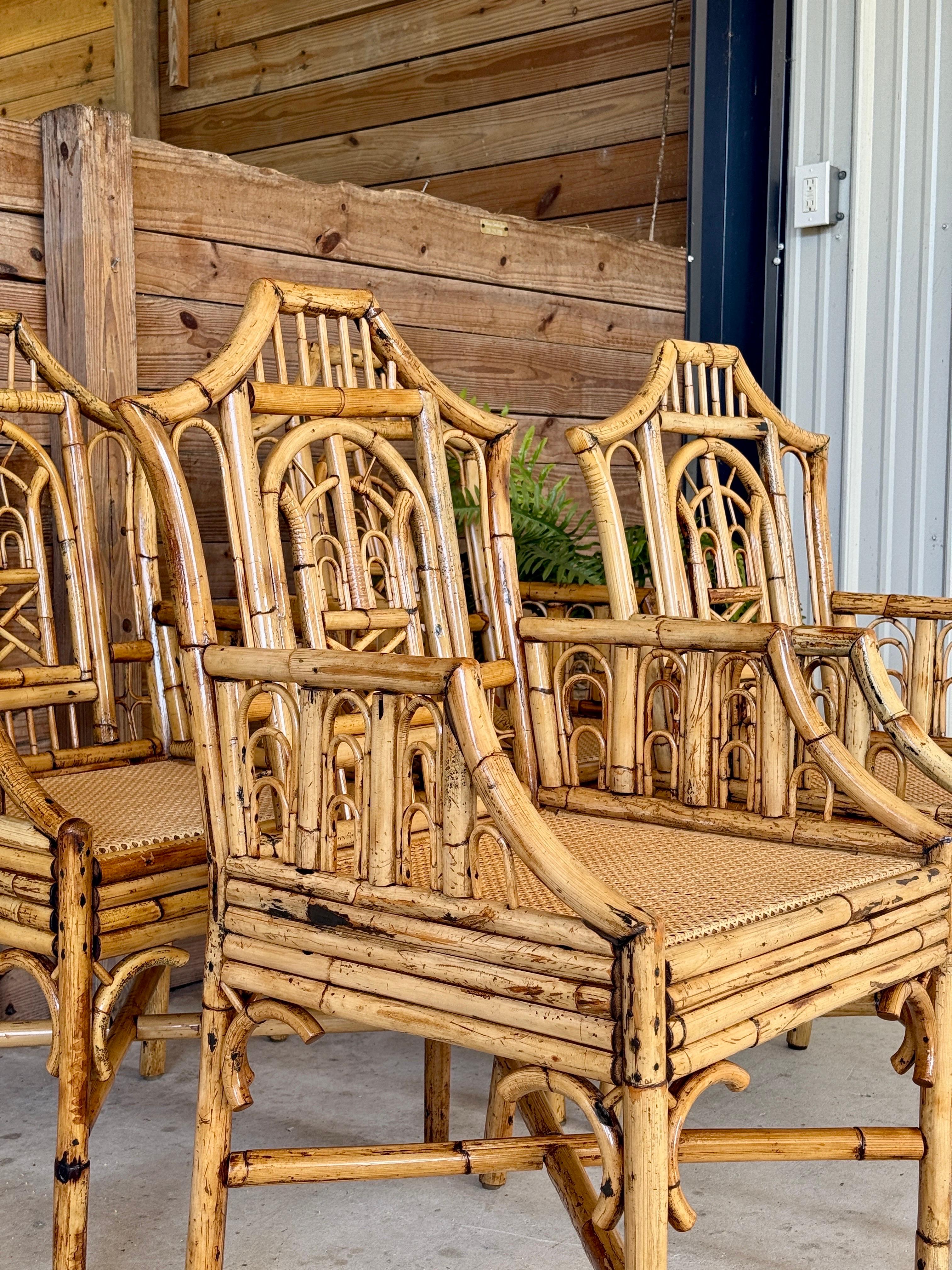 Sedie da pranzo in rattan Pagoda Cane restaurate della metà del 20° secolo. in vendita 6
