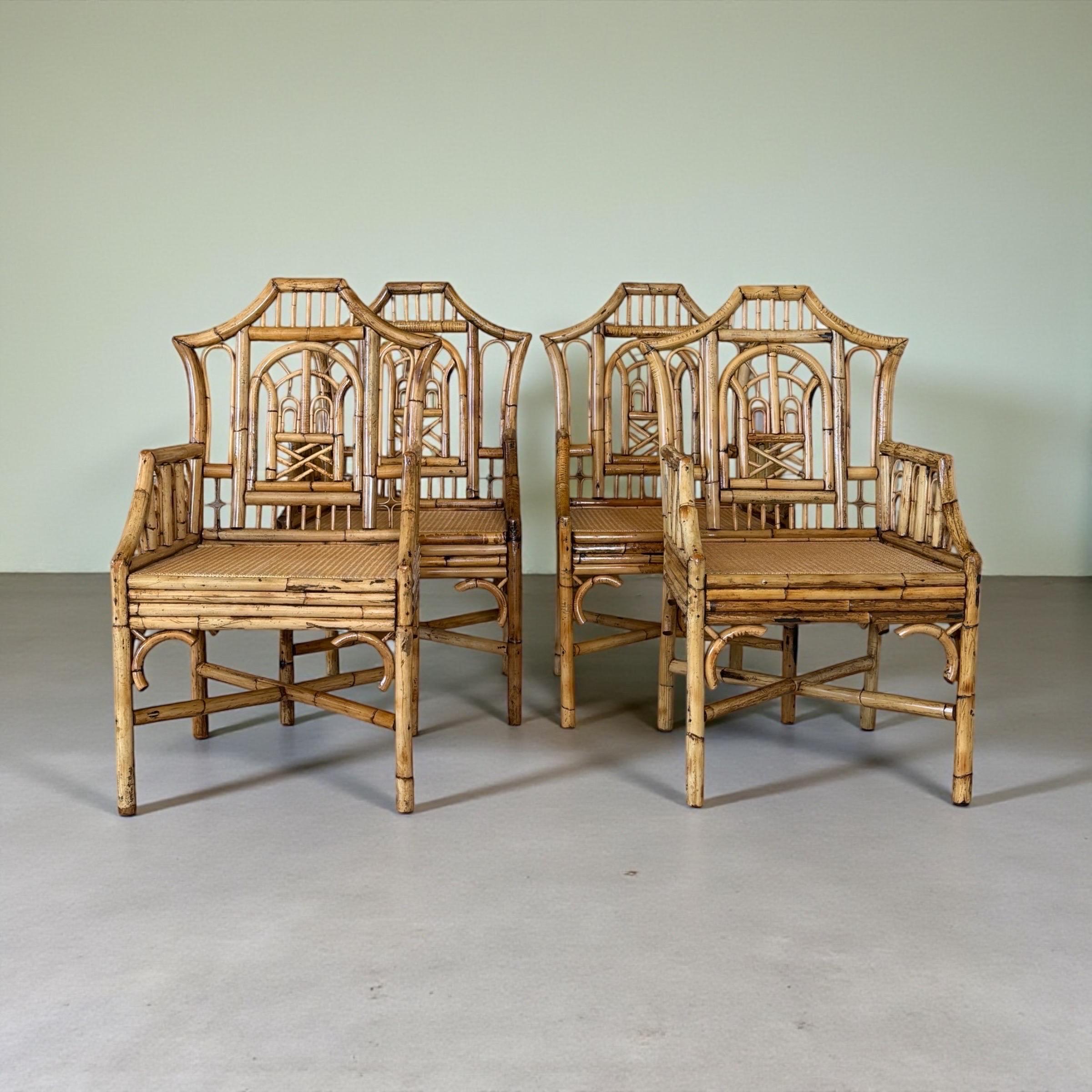 Sedie da pranzo in rattan Pagoda Cane restaurate della metà del 20° secolo. in vendita 9