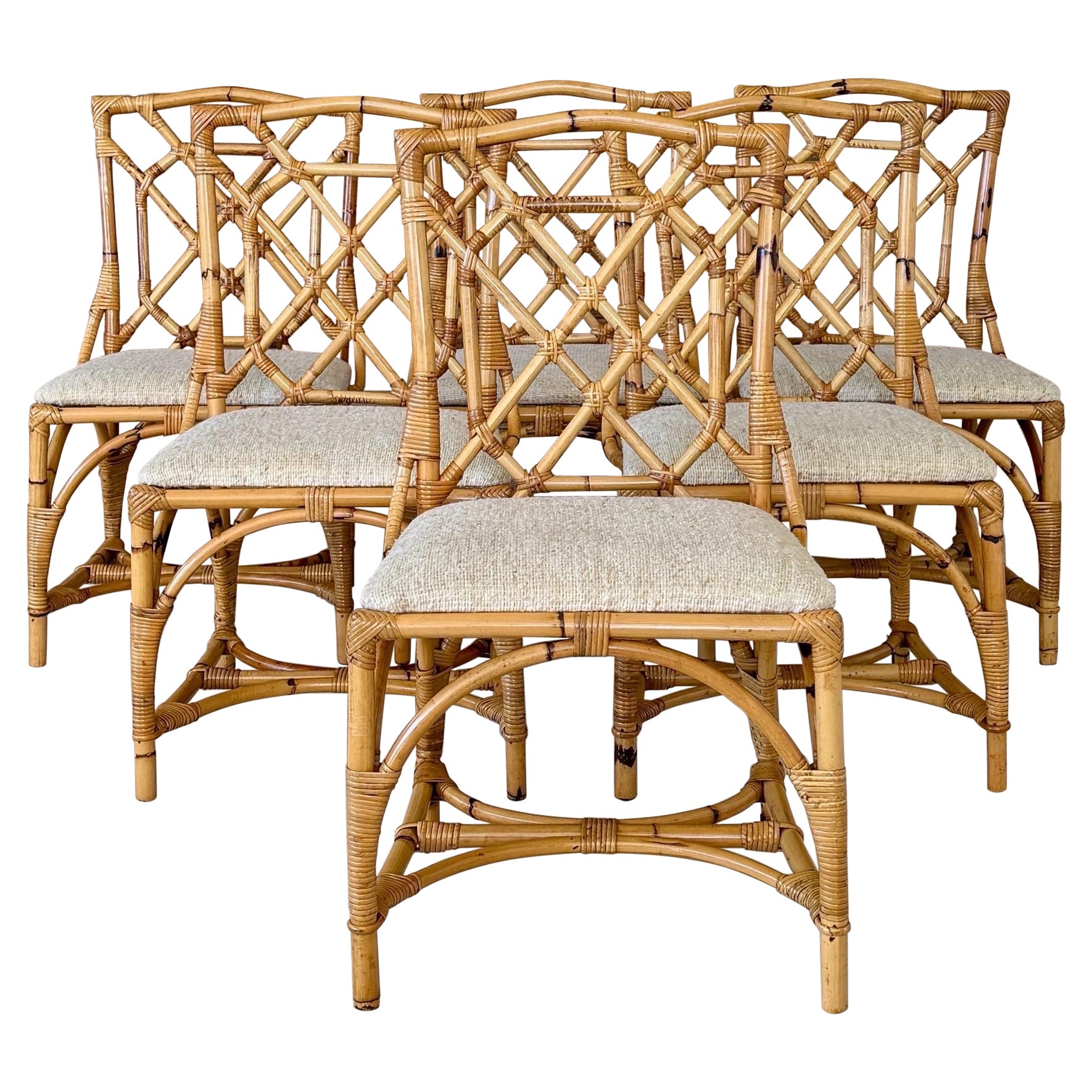 Mid-20th Century Organic Modern Restored Rattan Dining Chairs-Set of Six