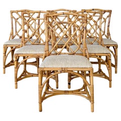 Mid-20th Century Organic Modern Restored Rattan Dining Chairs-Set of Six