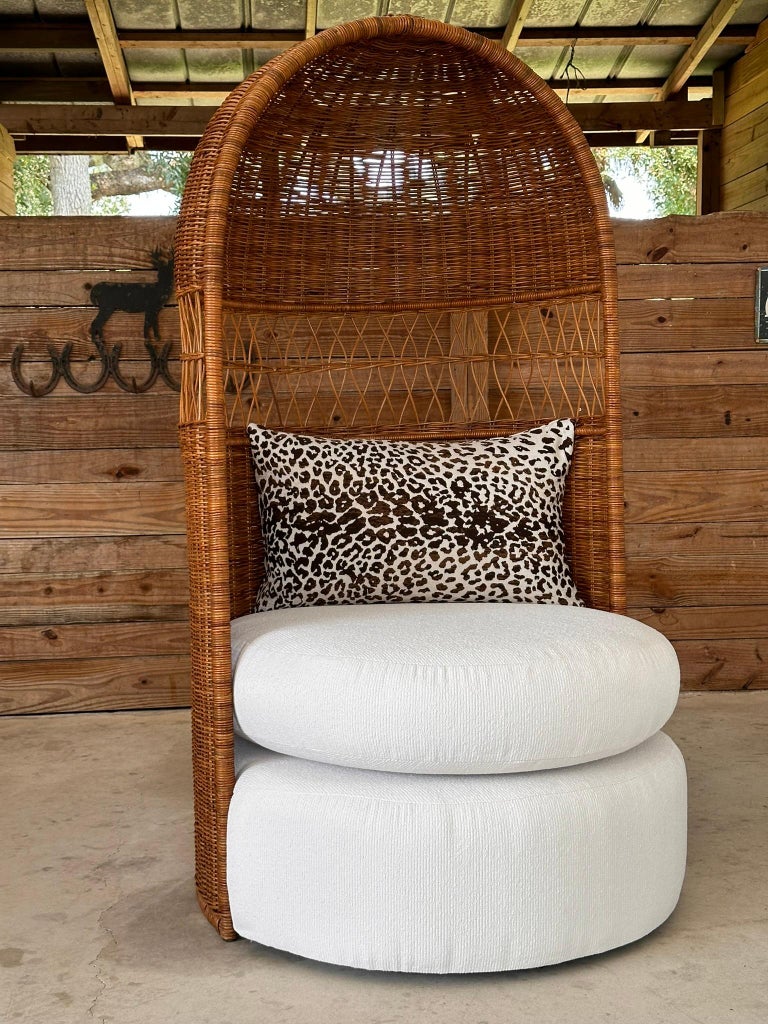 mid-20th Century Organic Modern Restored Rattan Wicker Hooded Dome