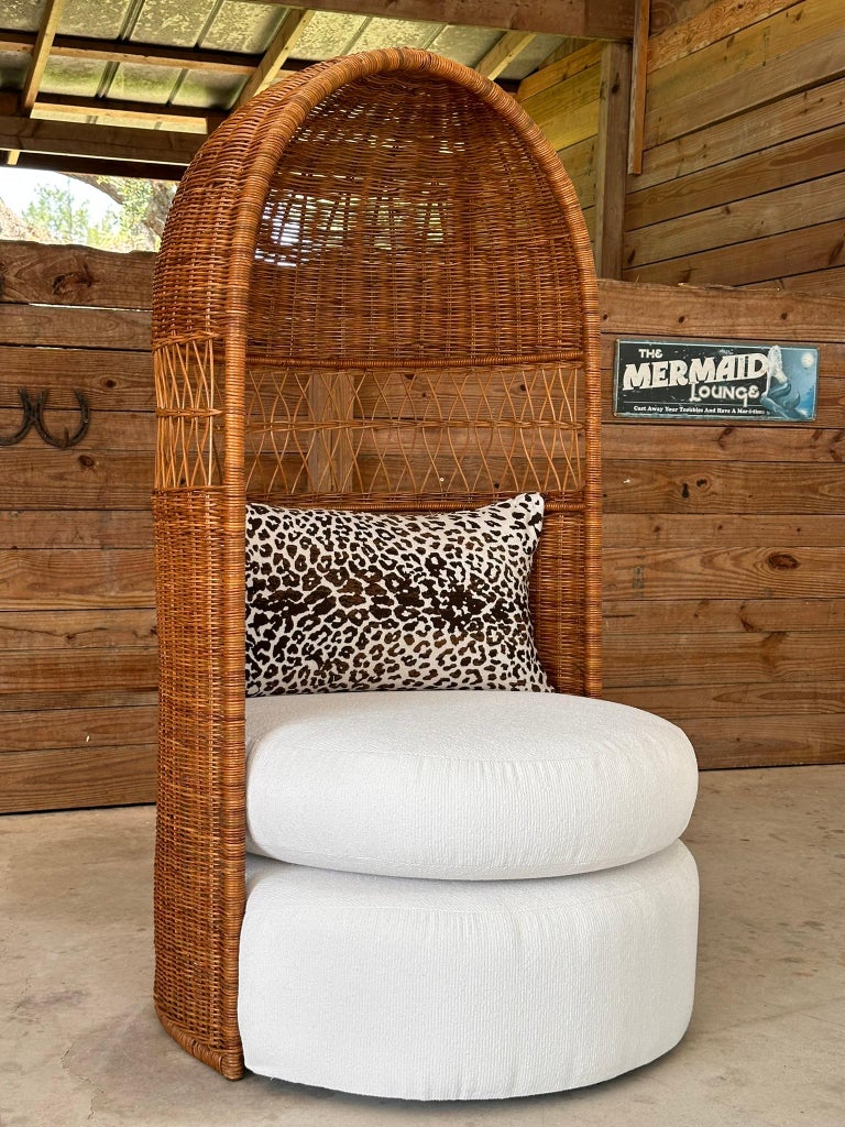 mid-20th Century Organic Modern Restored Rattan Wicker Hooded Dome
