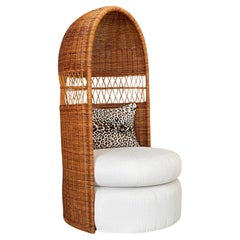 mid-20th Century Organic Modern Restored Rattan Wicker Hooded Dome Lounge Chair