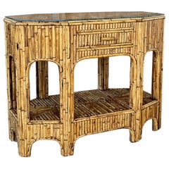 Mid-20th Century Organic Modern Restored Split Rattan Console Table With Custom