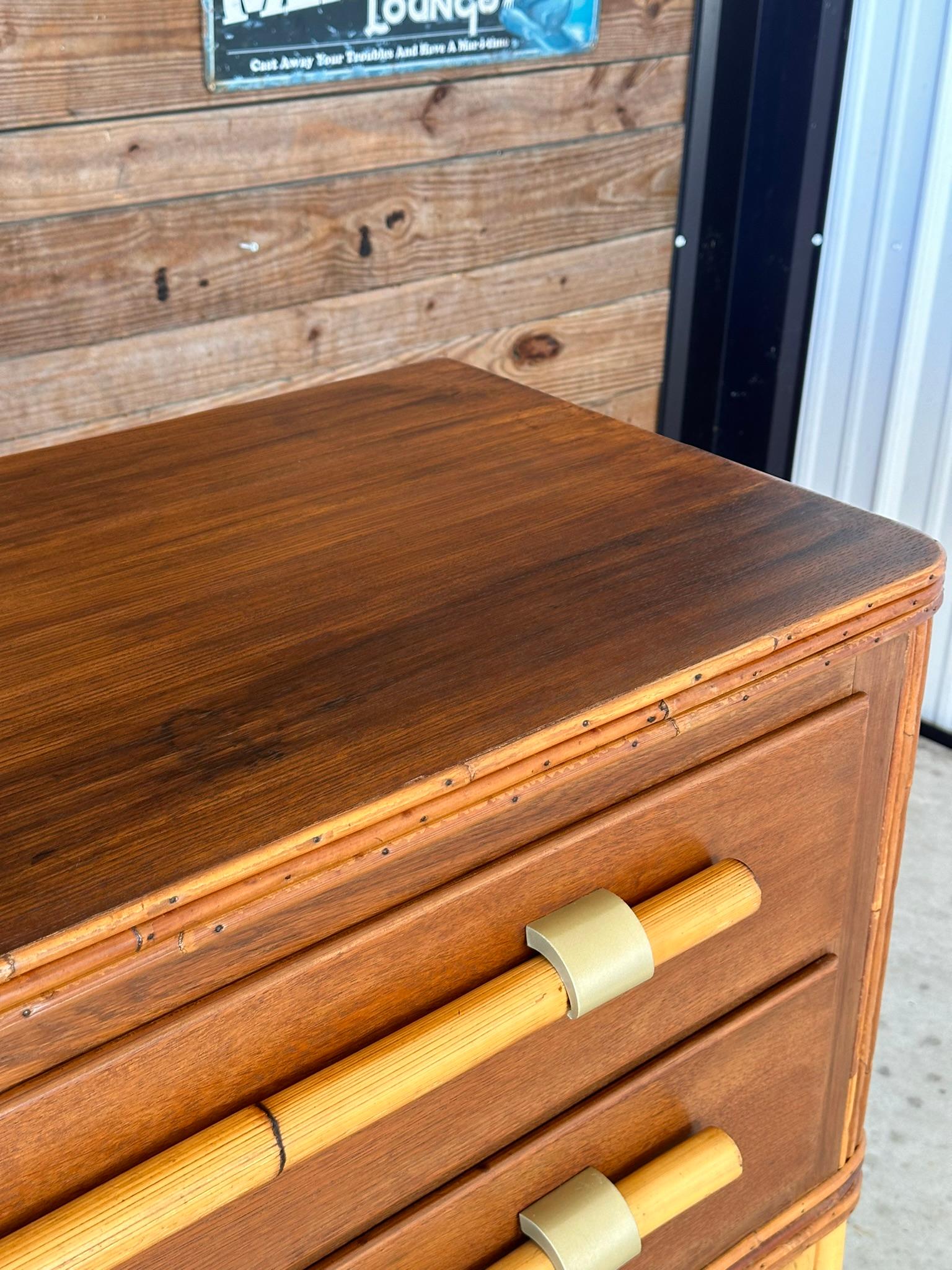 Mid-20th Century Organic Modern Restored Two Drawer Pencil Rattan Wood Sideboard 3