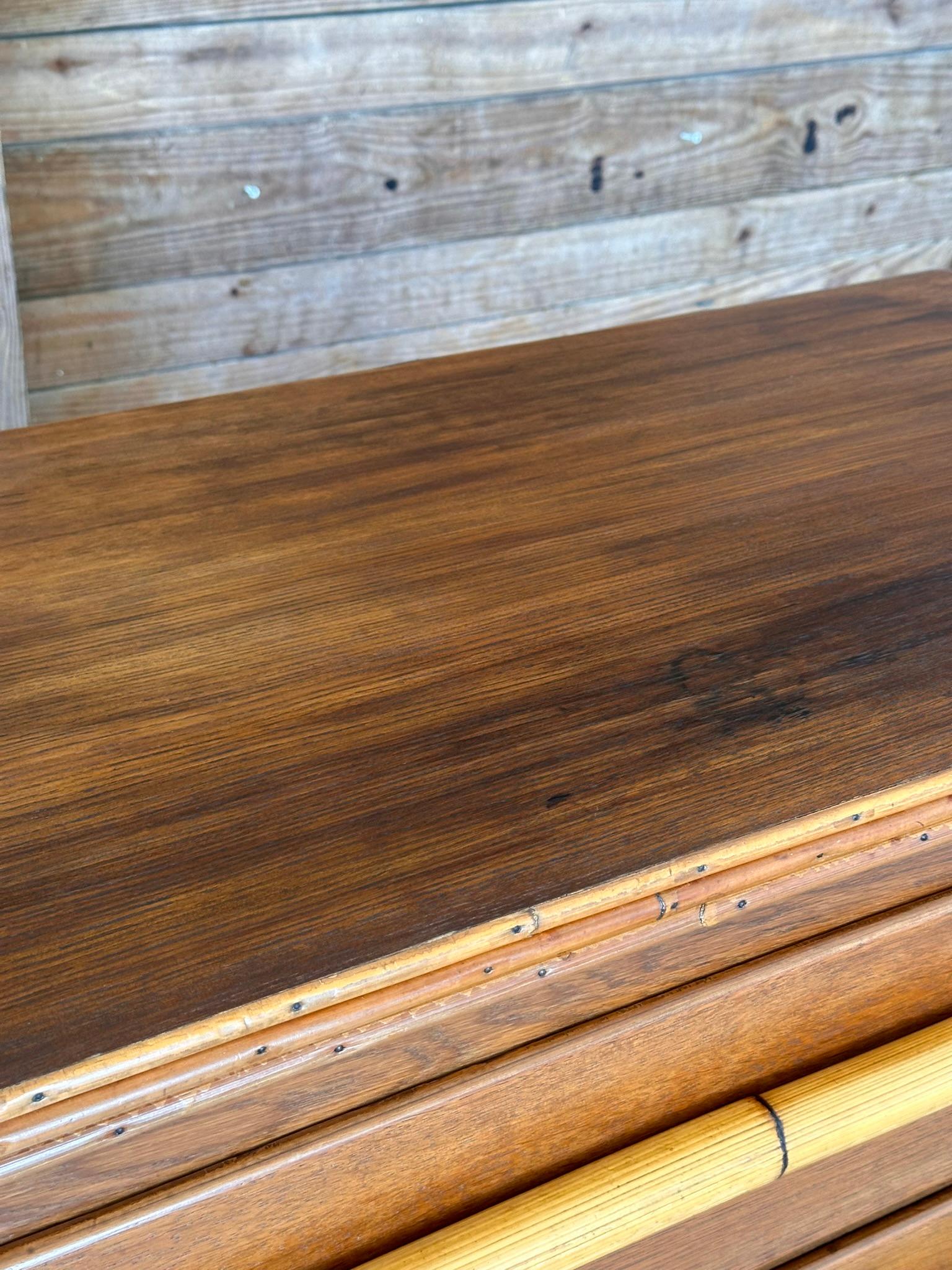 Mid-20th Century Organic Modern Restored Two Drawer Pencil Rattan Wood Sideboard 5