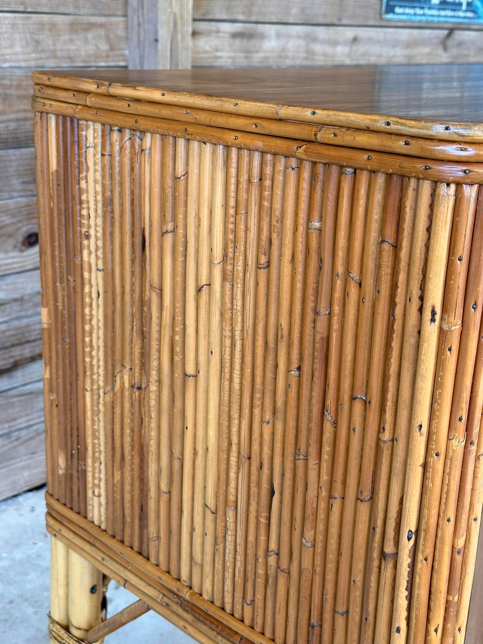 Mid-Century Modern Mid-20th Century Organic Modern Restored Two Drawer Pencil Rattan Wood Sideboard