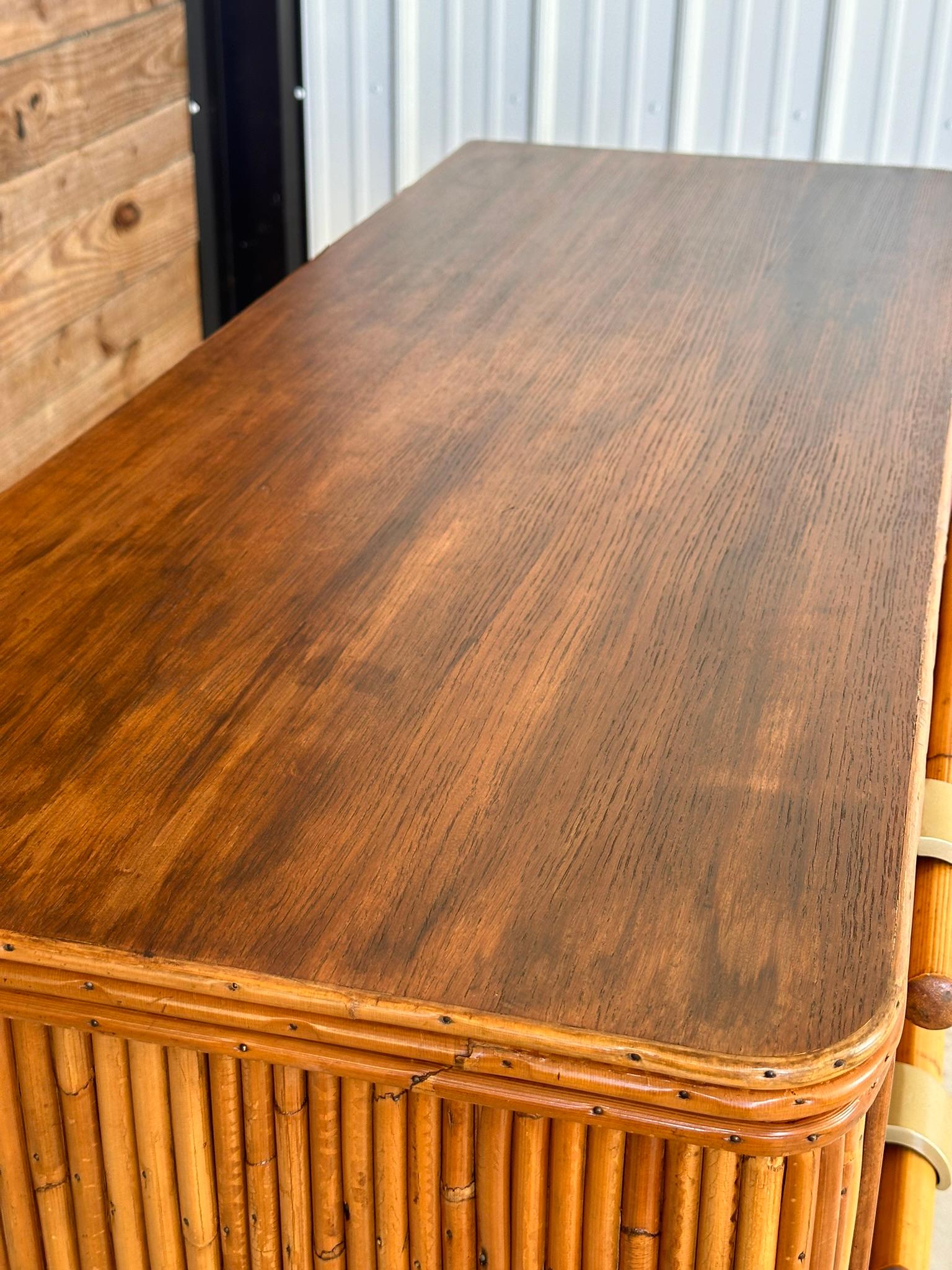 Mid-20th Century Organic Modern Restored Two Drawer Pencil Rattan Wood Sideboard 2