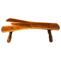 Banco Orgánico Moderno de Mitad del Siglo XX de Madera Partida con Borde Vivo