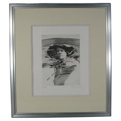 Grabado original de mediados del siglo XX "Portrait d'Homme" de Claude Weisbuch -1Y56