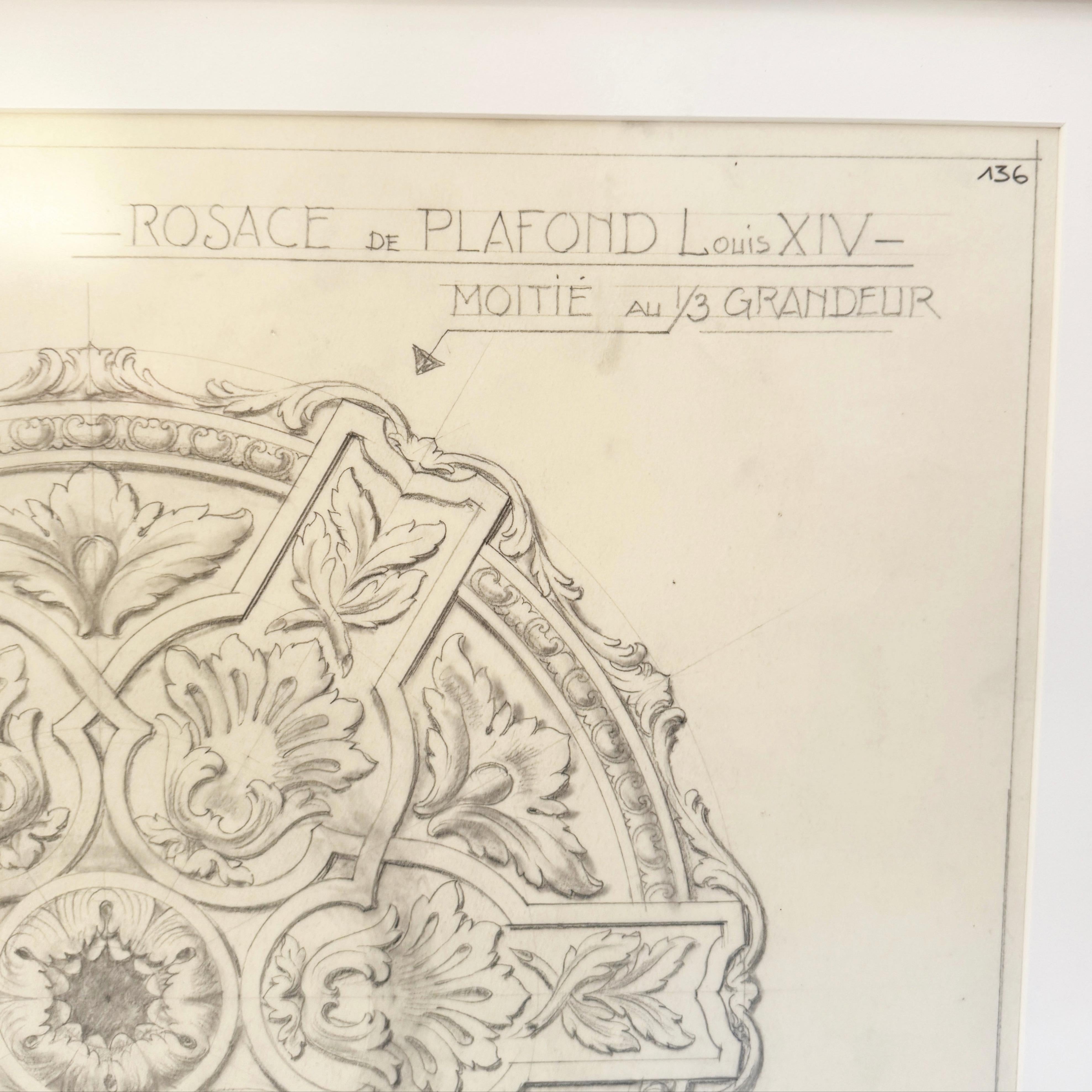 An original Maison Jansen pencil drawing depicting an architectural detail 