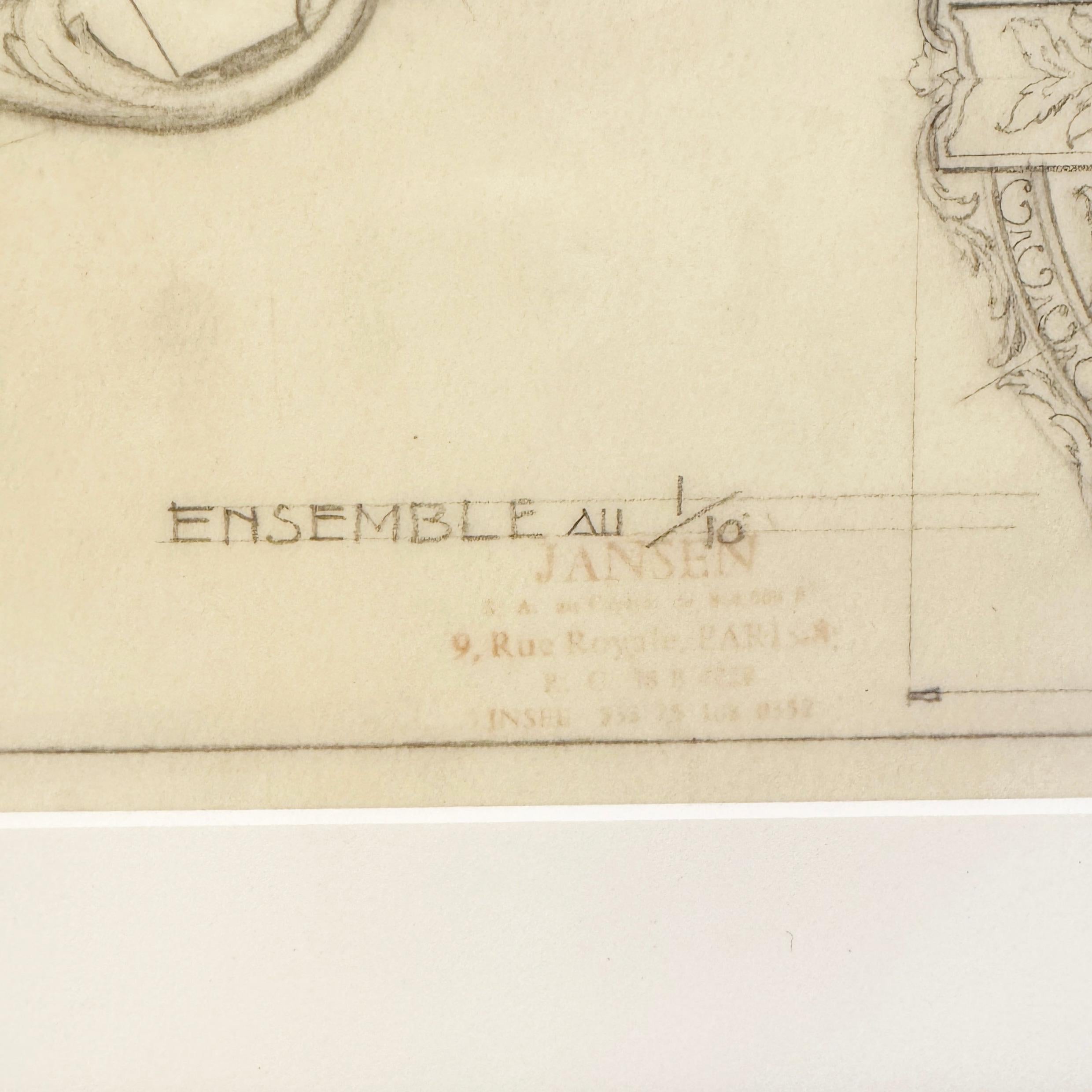 Mid-20th Century Original Maison Jansen Architectural Detail Pencil Drawing In Good Condition For Sale In New York, NY
