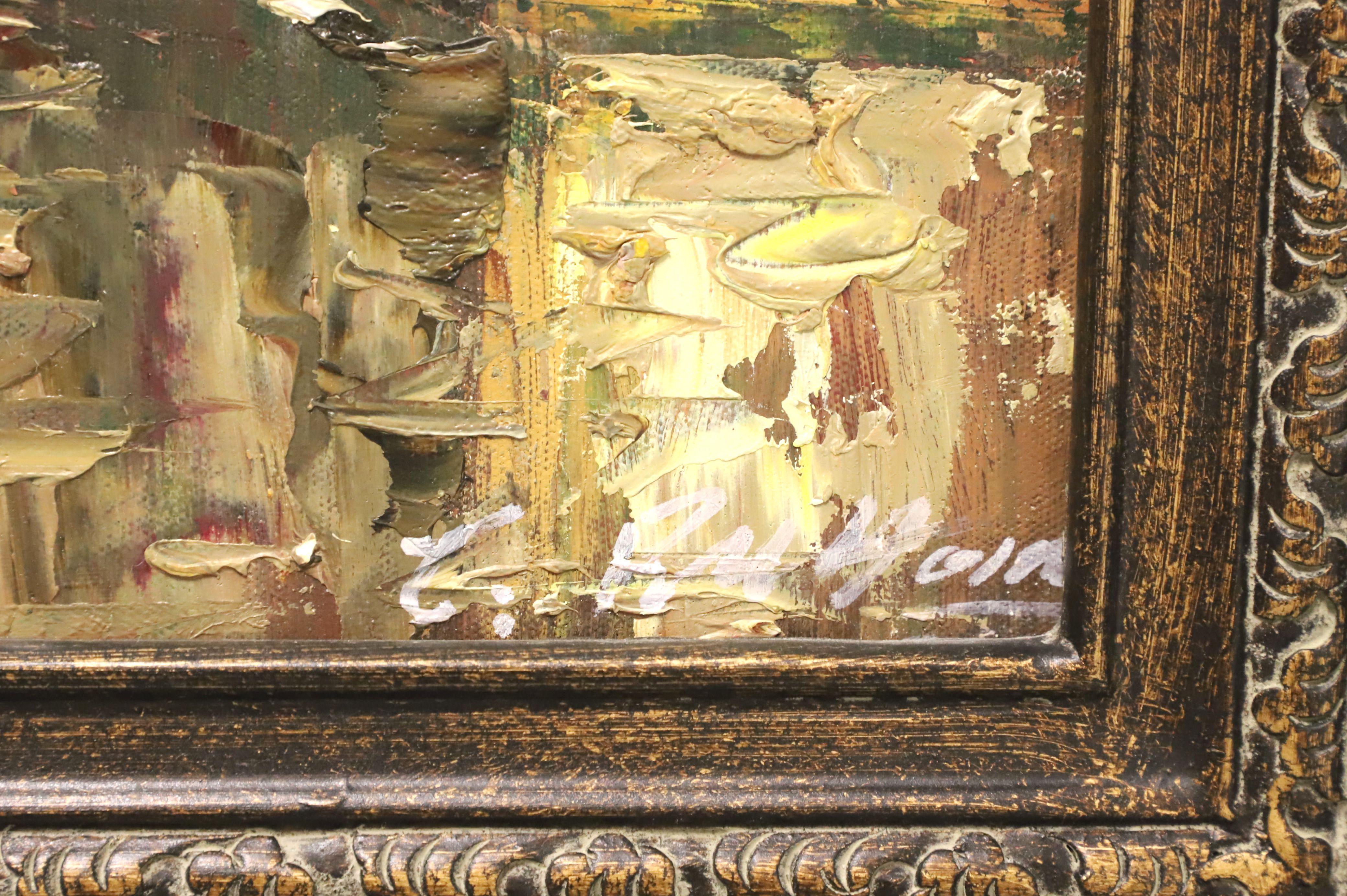 Mid 20th Century Original Oil Impasto Painting on Canvas- Venetian Scene- Signed For Sale 6