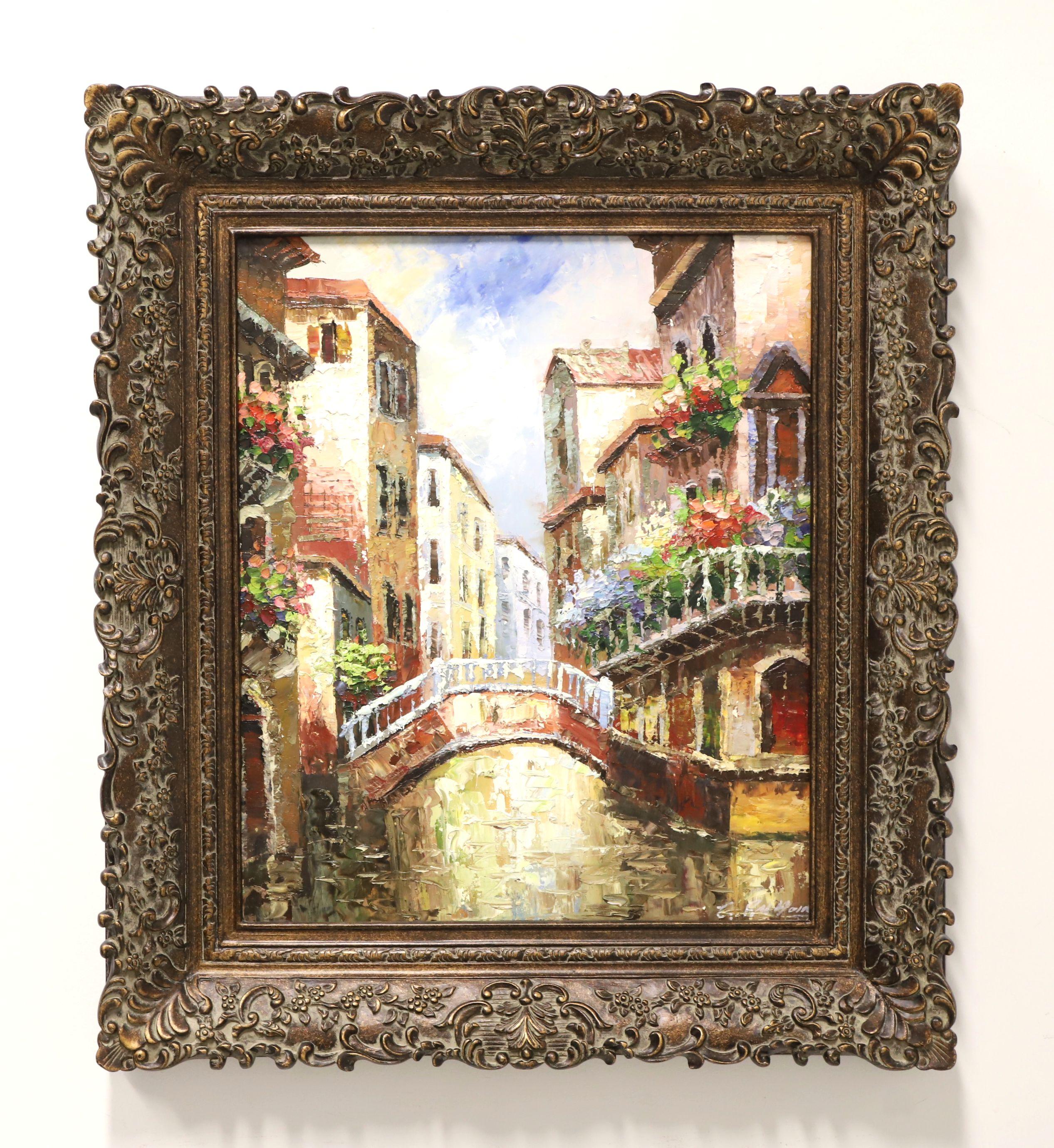 Mid 20th Century Original Oil Impasto Painting on Canvas- Venetian Scene- Signed For Sale 8