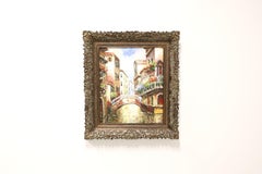 Mid 20th Century Original Oil Impasto Painting on Canvas- Venetian Scene- Signed