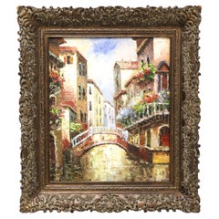 Mid 20th Century Original Oil Impasto Painting on Canvas- Venetian Scene- Signed