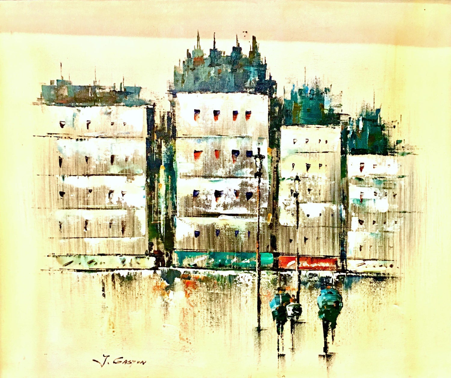 Mid 20th Century Original Oil On Canvas Painting By J Gaston For