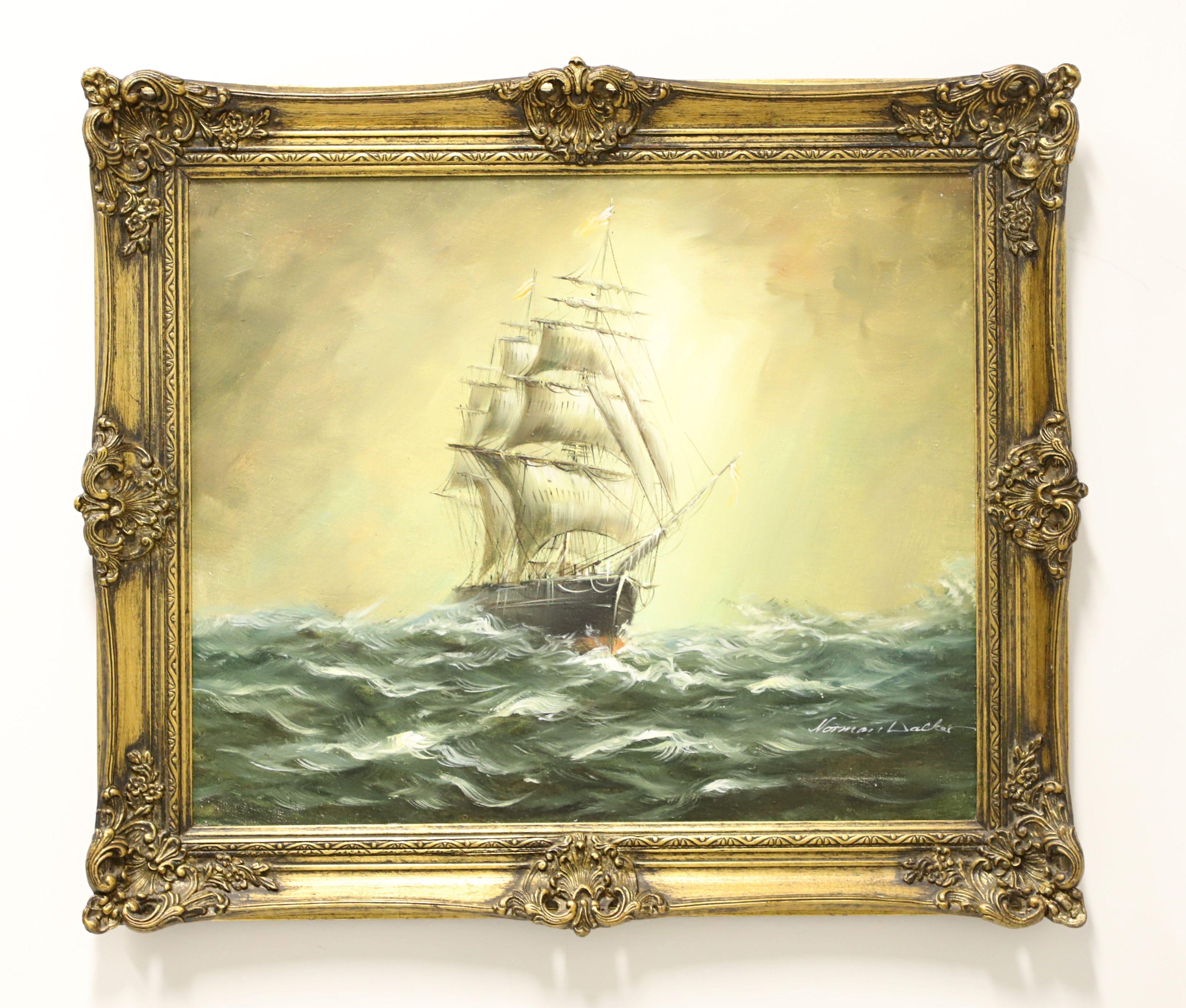 Peinture à l'huile sur toile originale du milieu du XXe siècle - Clipper Ship at Sea - Signé en vente 3