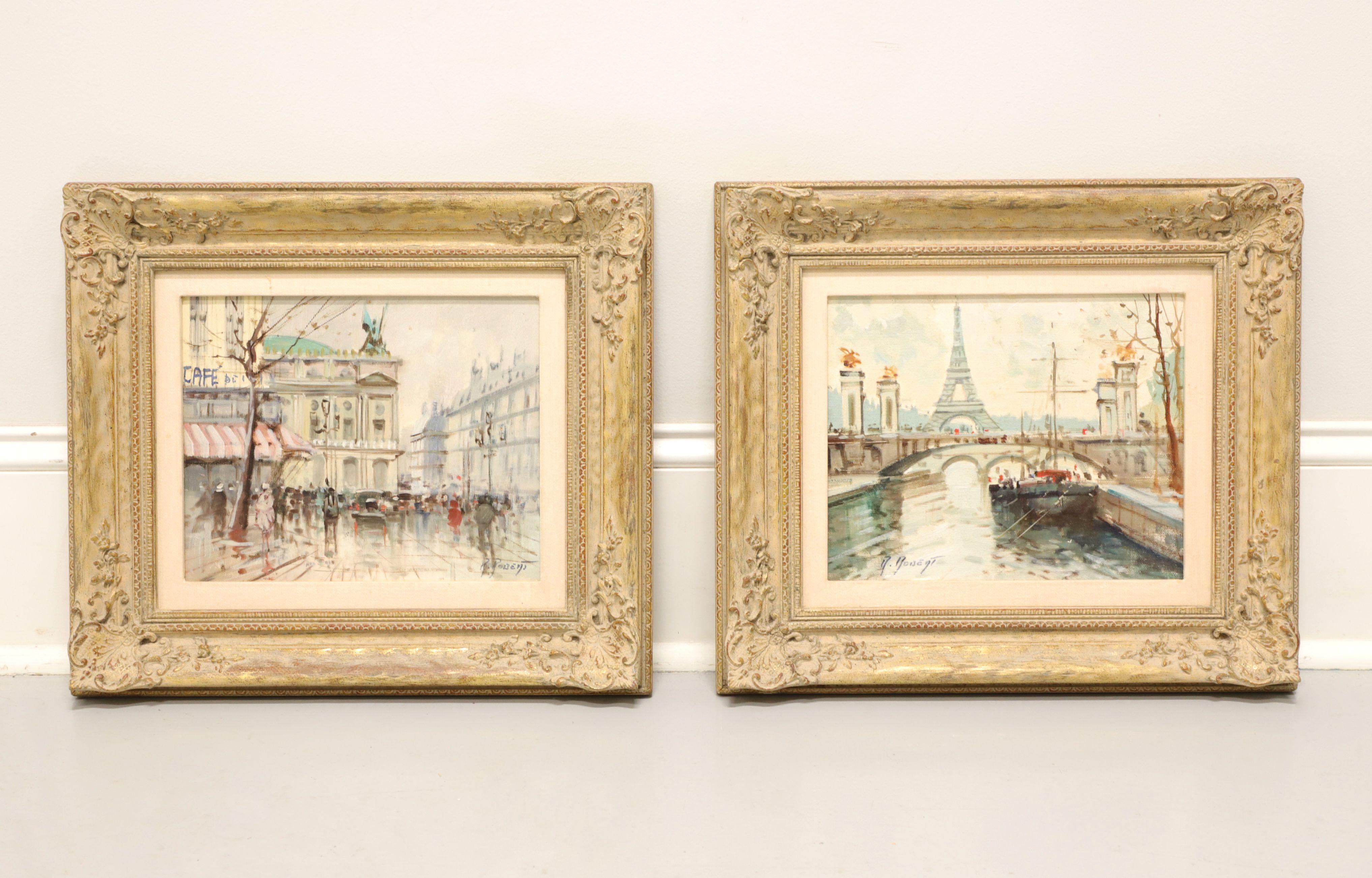 Mid 20th Century Original Oil on Canvas Paintings of Paris - Signed - Pair For Sale 14
