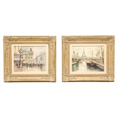 Original-Gemälde von Paris, Öl auf Leinwand, Mitte des 20. Jahrhunderts, signiert, Paar