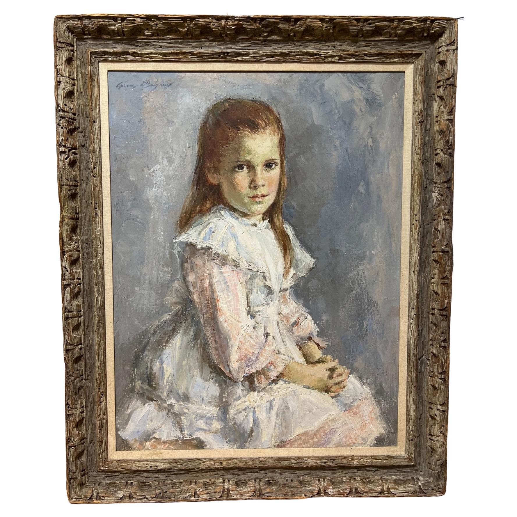 Late 20th Century Original Oil on Canvas Portrait Painting by Ariane Beigneux   For Sale