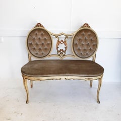 Ornately embellished Mid-20th Century Giltwood Love Seat with Velvet Upholstery