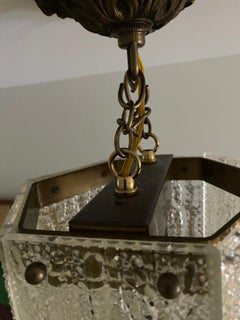 mid 20th century Orrefors Carl Fagerlund crystal panel modern chandelier 8 sided