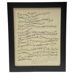 Collage a tecnica mista di scrittura automatica della metà del XX secolo, incorniciato